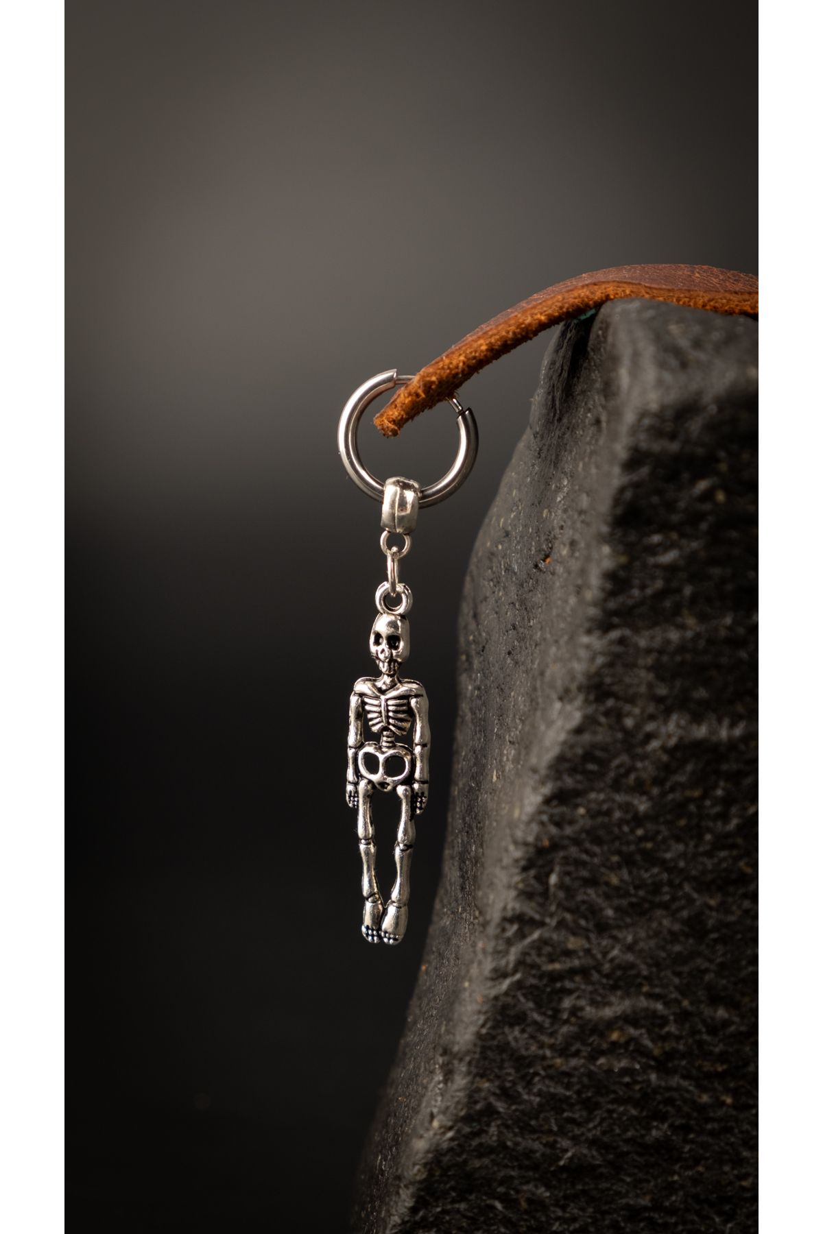 Piercing Market Steel & Silver-Men's Steel Ring Dangle Skeleton Earrings Rust No Darkening 4
