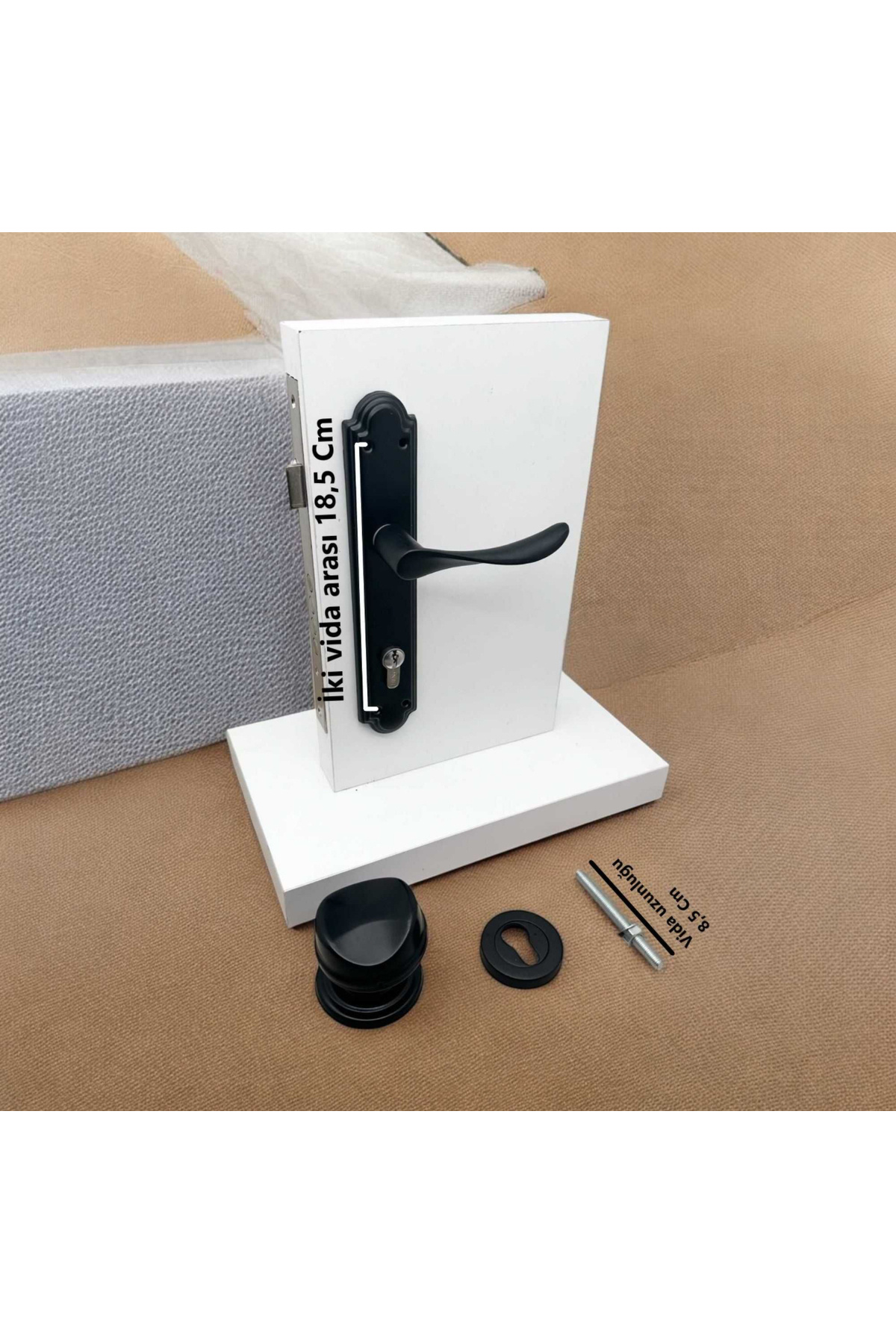 KOLDOOR-Leaf Sleeve Matte Black Mirrored Yale Steel Door Handle Right Press One Side + Mallet and Bottom Badge 2