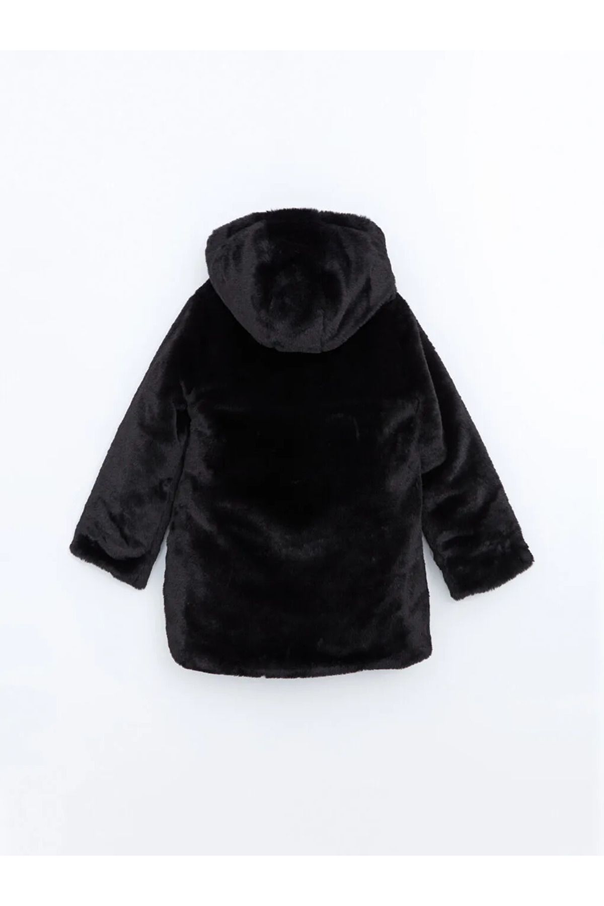 LC Waikiki-Lcw Kids Black Hooded Girls' Plush Coat 2