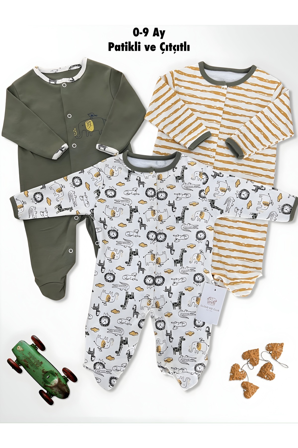 cloudkidclub Sevimli Safari %100 Doğal Pamuk Özel Kumaş 3'lü Bebek Tulum 0-18 Ay (ERKEK/KIZ) fotoğrafı 2 (önizleme)