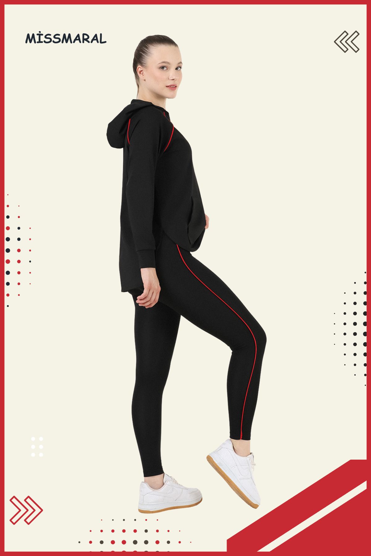 missmaral-Black Women's Sports Tracksuit Set - Regular Fit Lycra Tunic and Diver Fabric Active 3060 5