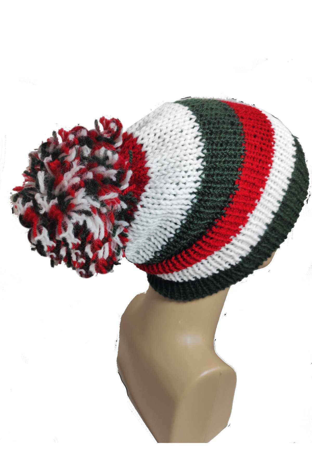 drt tasarım-Hungary Flag Themed - Double Layer Pompom Beret Rakoczi Tekirdağ Hand Knitted 3