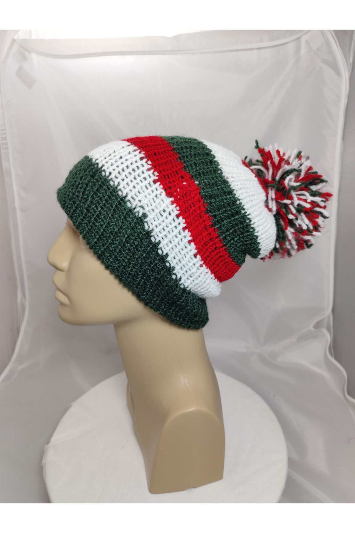 drt tasarım-Hungary Flag Themed - Double Layer Pompom Beret Rakoczi Tekirdağ Hand Knitted 5