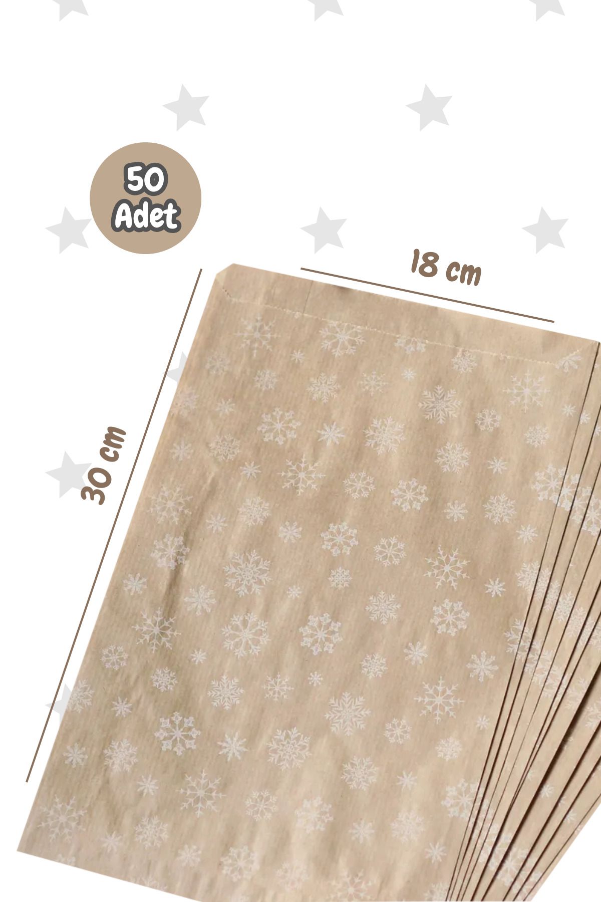 50 Adet 18x30 Kar Desenli Orta Boy Hediye Paketi Yılbaşı Noel Temalı Hediye Ambalaj Kese Kağıdı
