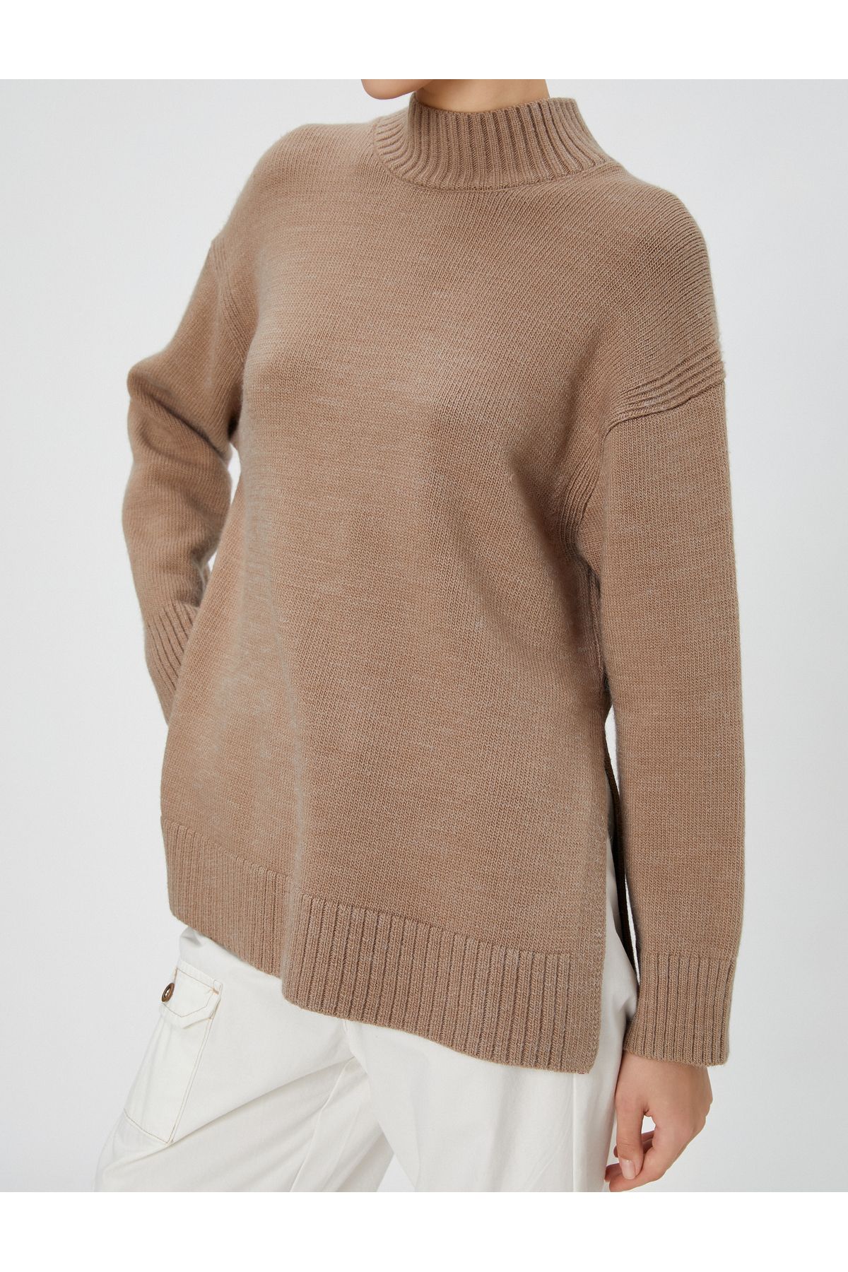 Koton-Soft Textured Asymmetrical Turtleneck Knitwear Tunik 5