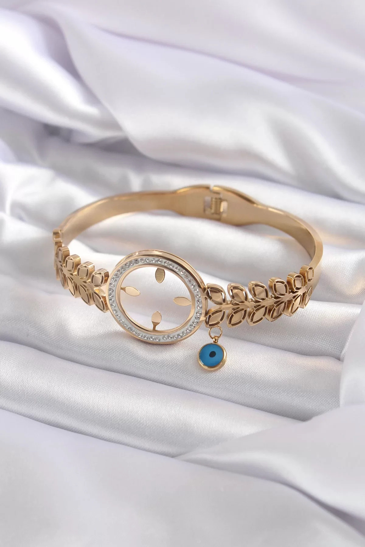 Clariss-316L Steel Gold Color Attachable Zircon Stone Detail Women's Handcuffs 2