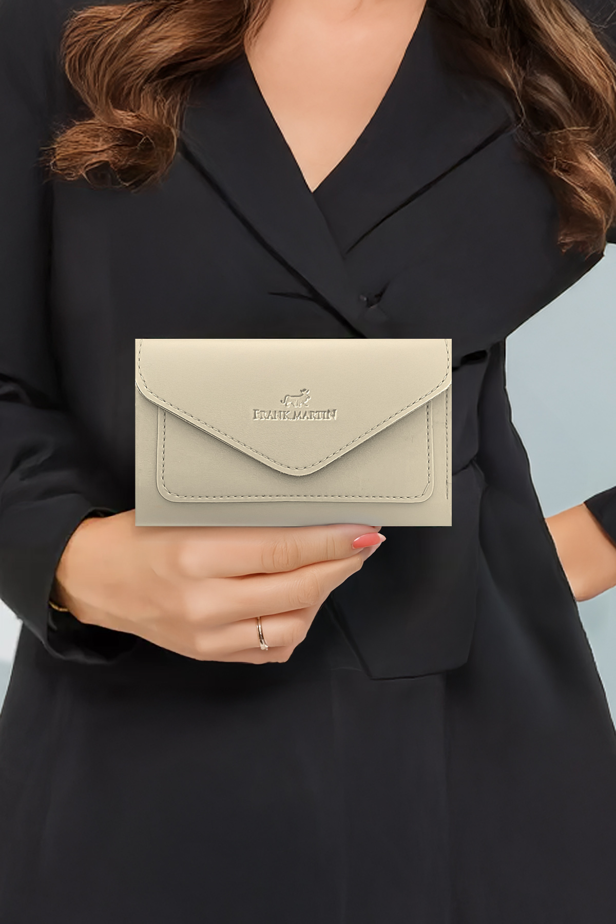 Frank Martin  Anka Bozuk Para ve Kağıt Para Bölmeli Zarf Model Portföy Kadın Cüzdan Krem - Görsel 8