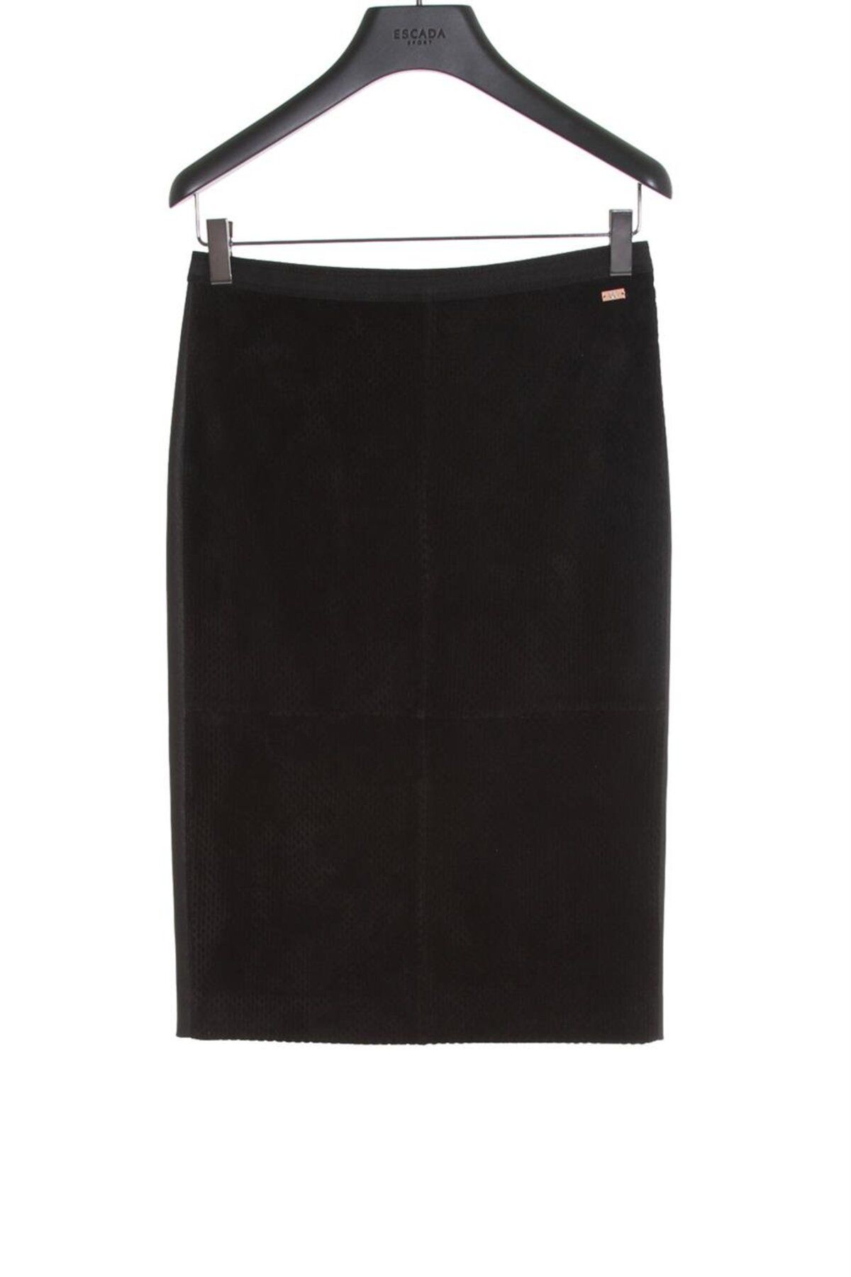 Escada-Sport Elastic Waist Midi Length Nubuck Black Skirt 2