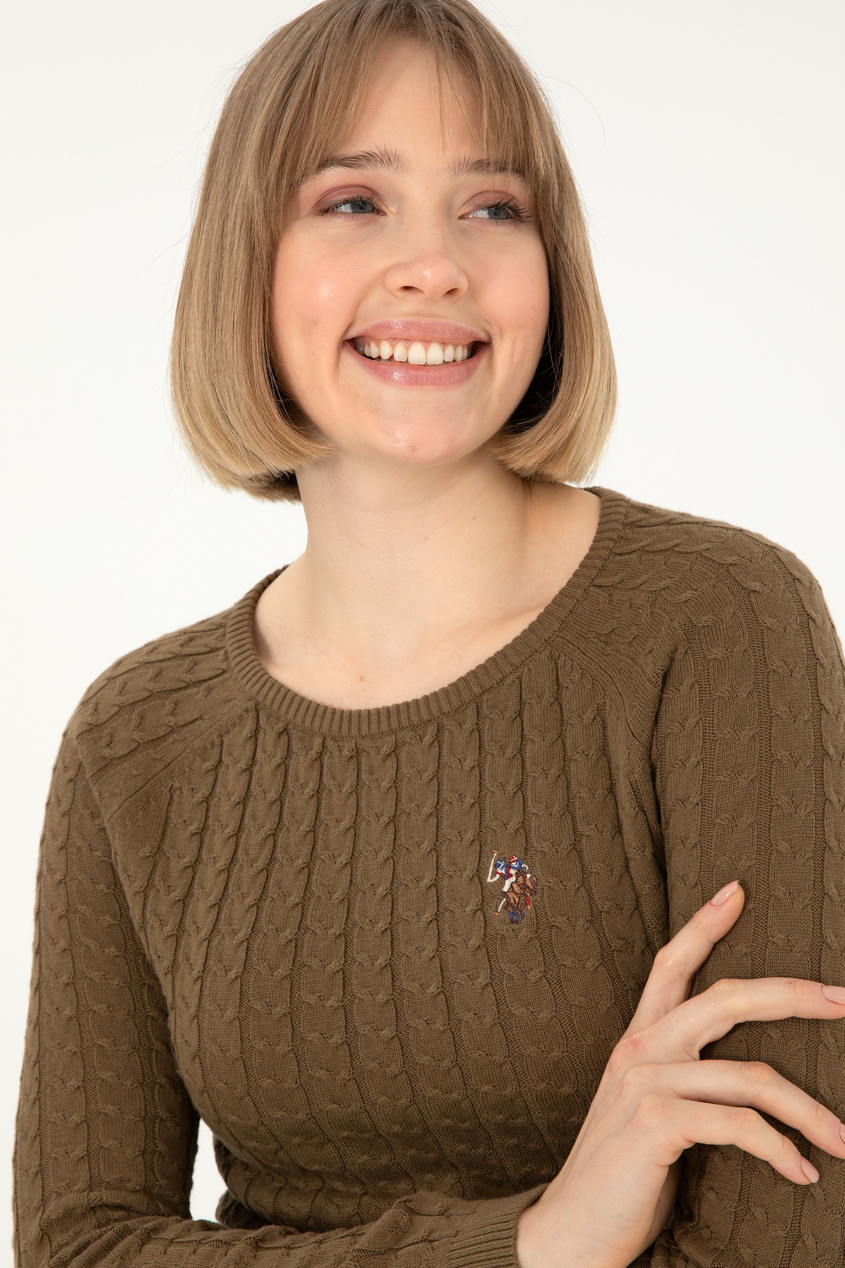 U.S. Polo Assn.  Kadın Haki Bisiklet Yaka Basic Kazak 50288981-VR027 - Görsel 2