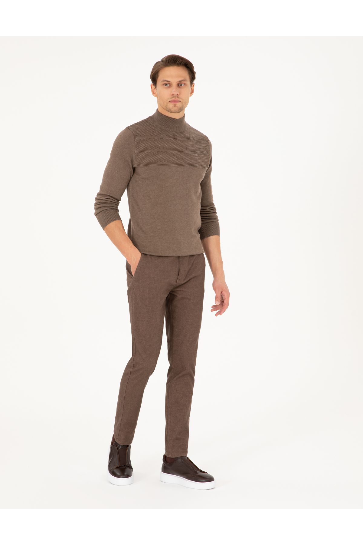 Pierre Cardin Brown Slim Fit Canvas Trousers 50292346-VR029