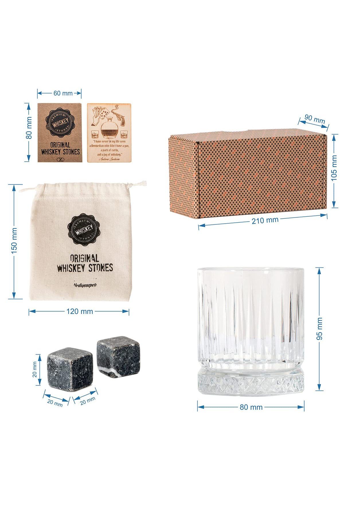 Hediyesepeti-Großes Glas und 12 Marmor-Whiskey-Steine – Exklusives Whisky-Geschenkset mit Samtbeutel, Geschenk für Väter 7