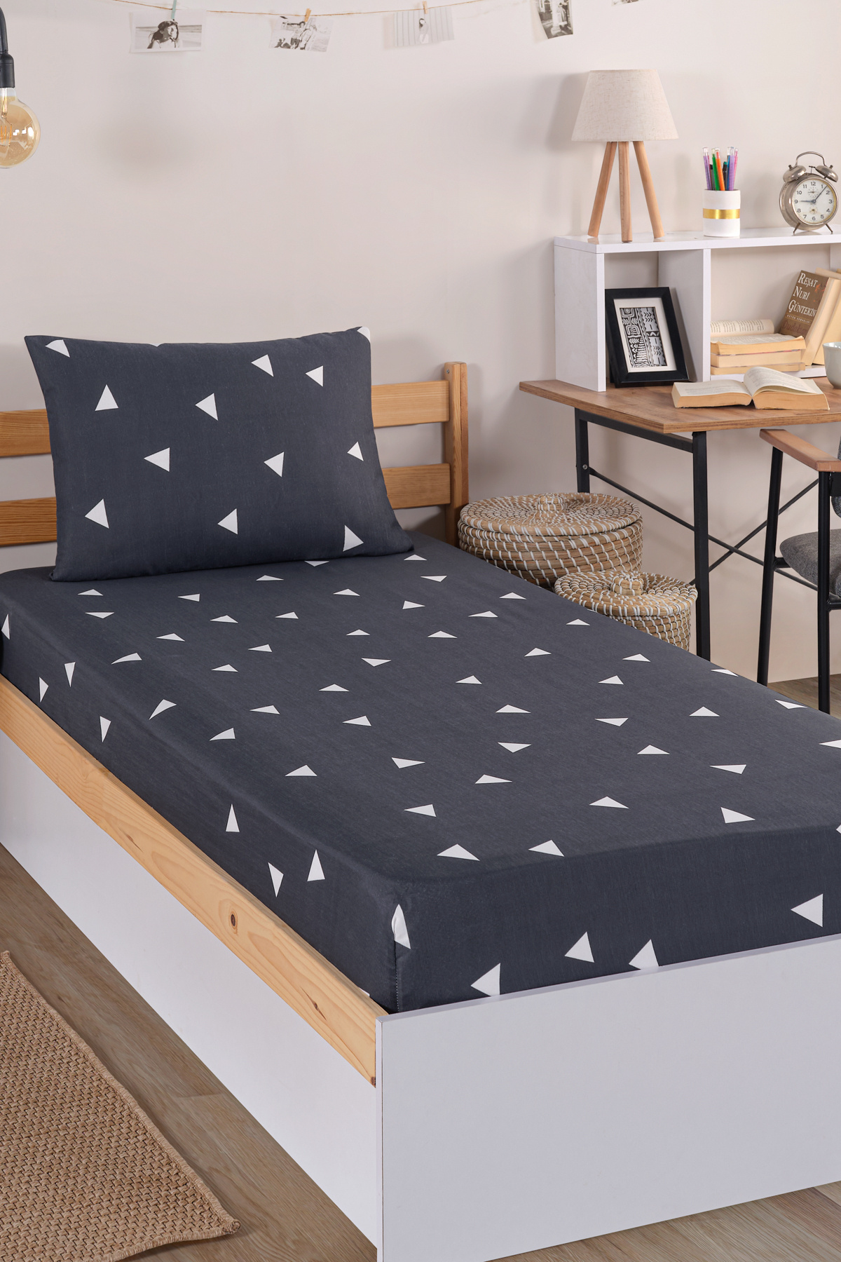 Eponj Home-Gray Single Pes Elastic Triangle Sheet Set 2