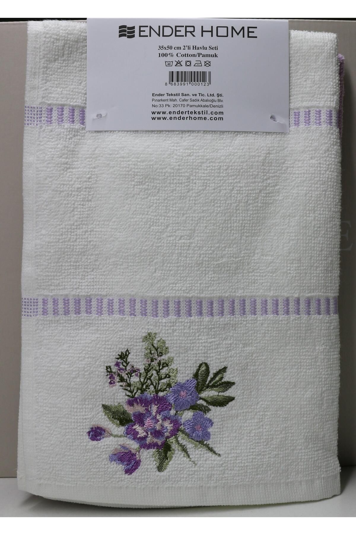 Ender Home-Tulip Embroidered 35x50 Gift Towel Set - Hand Face Kitchen Pecket 2 Pieces 1