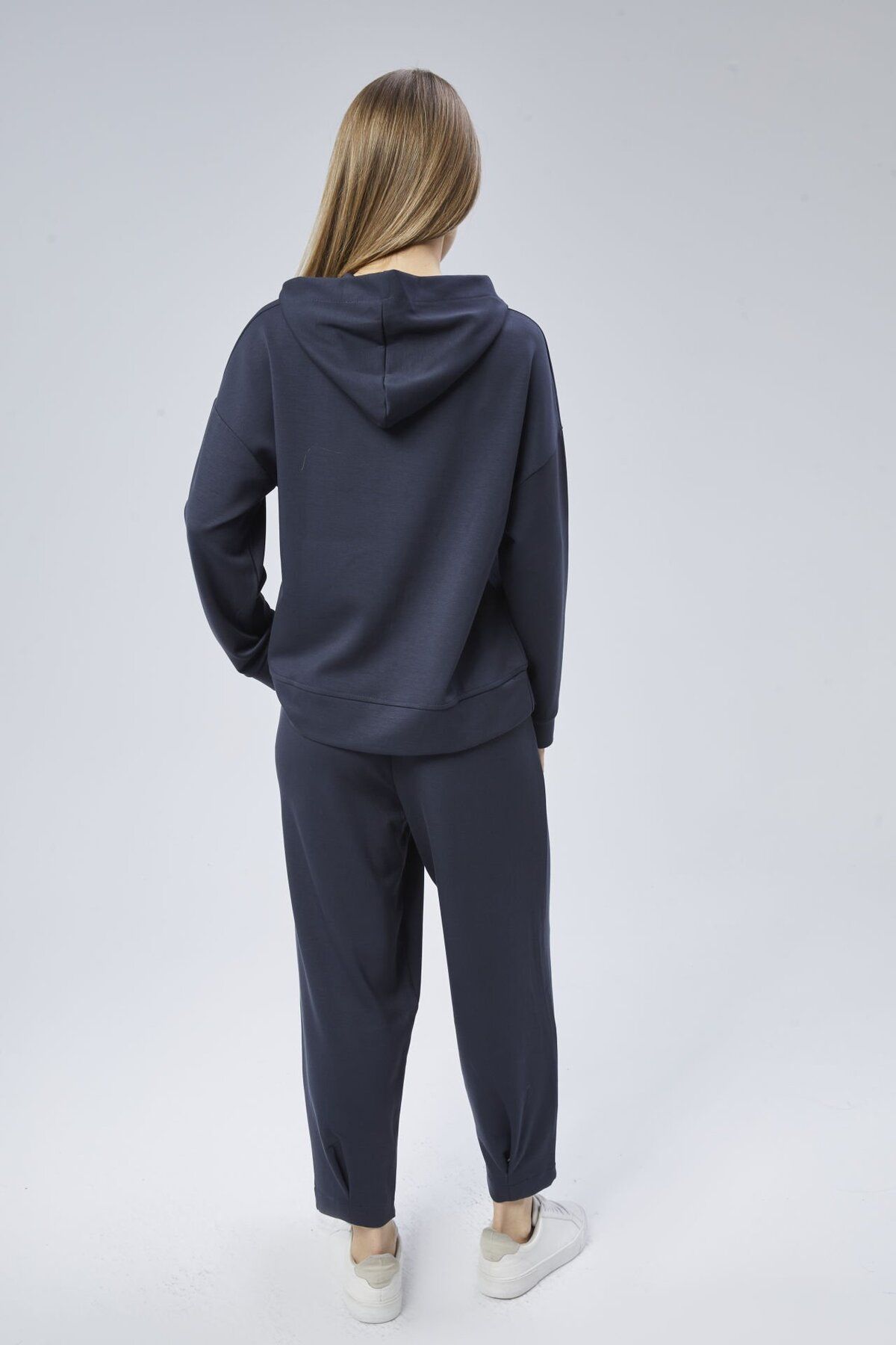 soBasic-Modal Fabric Hooded Elastic Waist Shalwar Tracksuit Set - Navy Blue 8