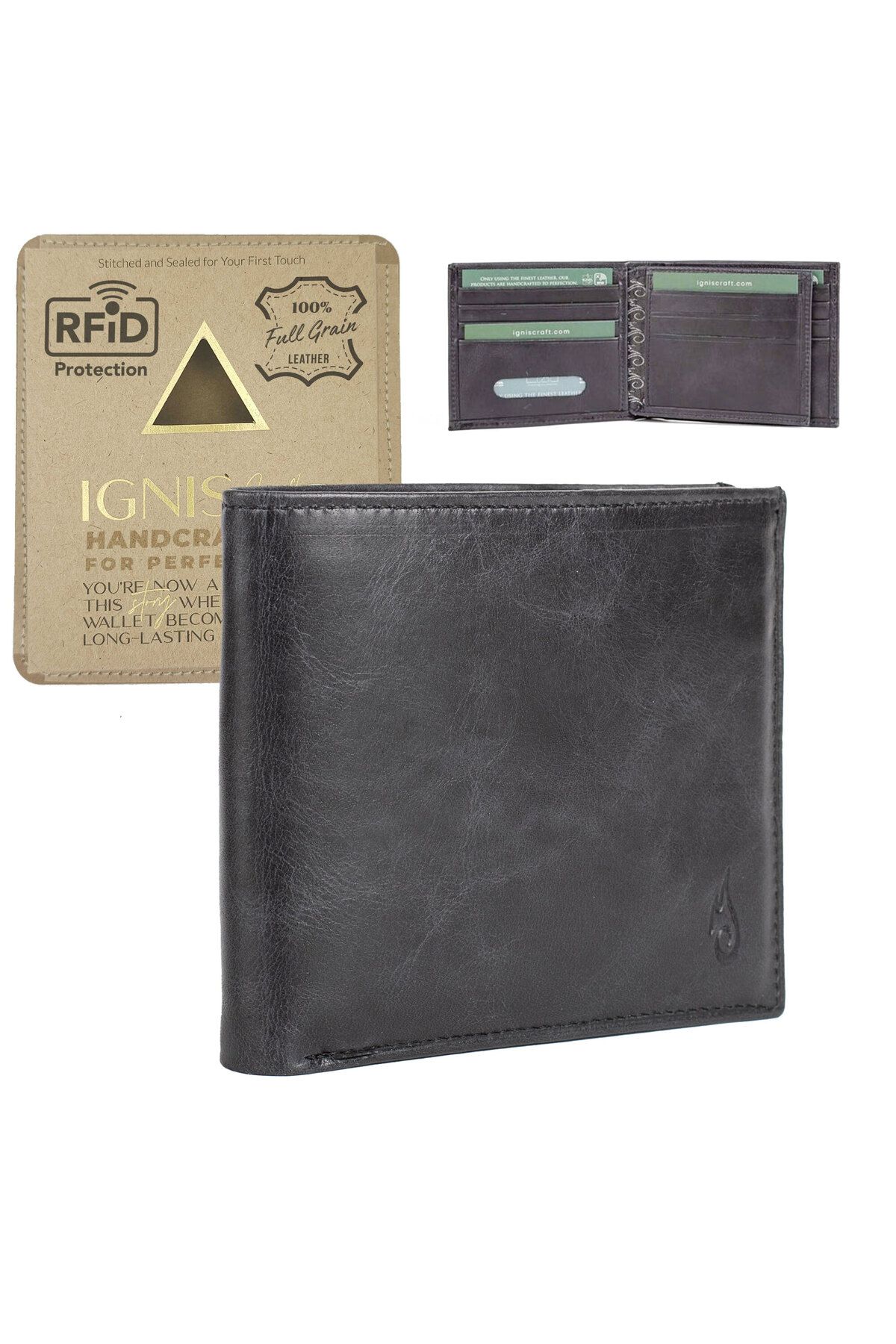Ignis Craft-Black Genuine Leather Men's Wallet with Rfid Protection | Minimalist |   Companion Obsidian 1