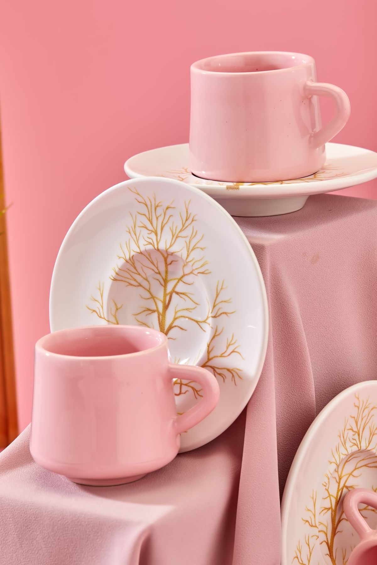 Babion-Pearl Linden 12-Piece Luxury Ceramic 6-Person Pink Coffee Cup Set, Turkish Coffee Cup 3