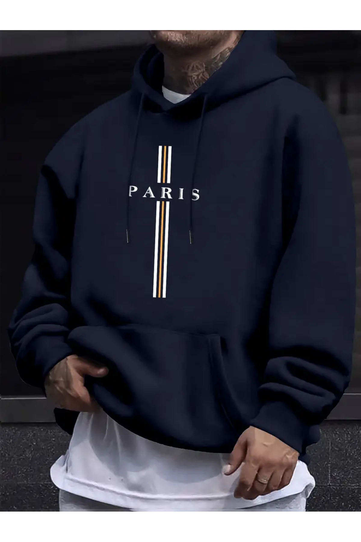Pink Sky baskılı siyah oversize kapşonlu sweatshirt hoodie