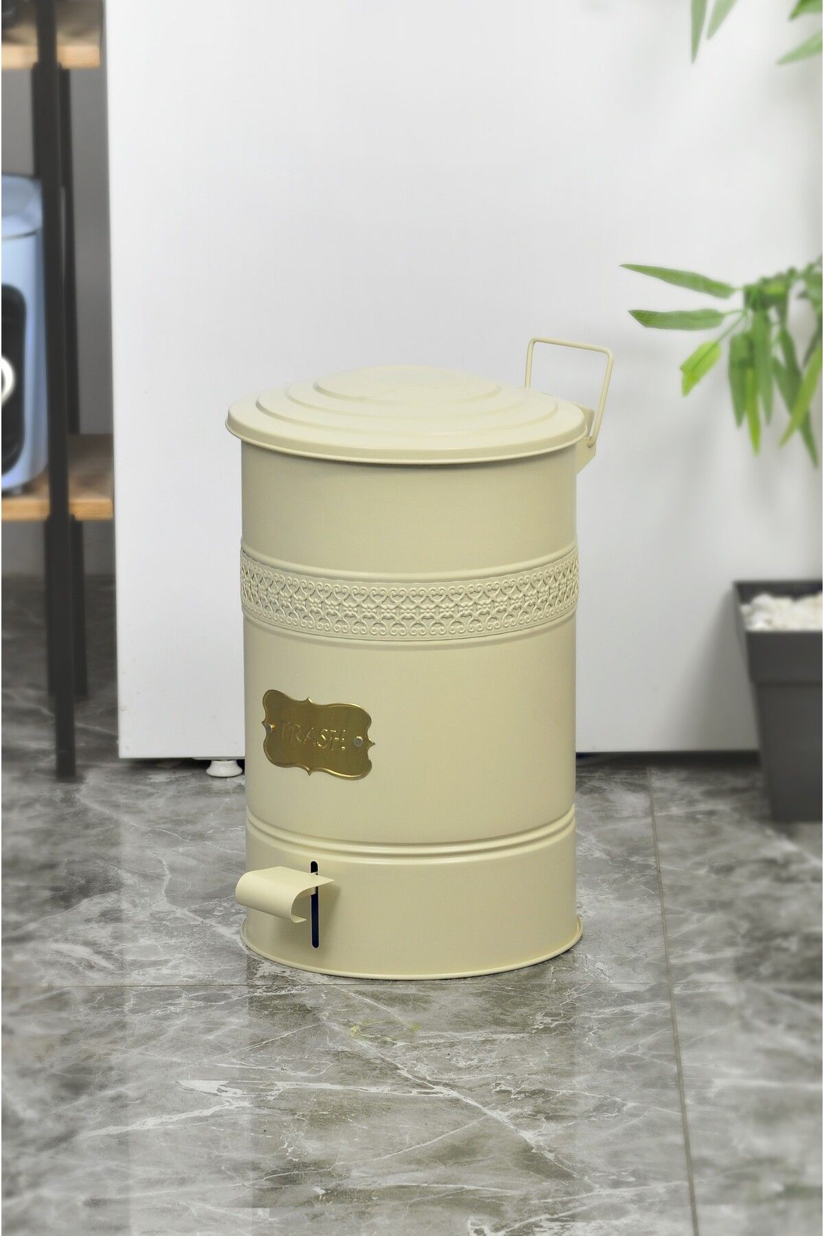 Milenay Coș De Gunoi Ignifug Cu Pedală Din Metal, 16 Litri, Cu Design Vintage, Cu Sac Interior, 26x36x42cm - One Size