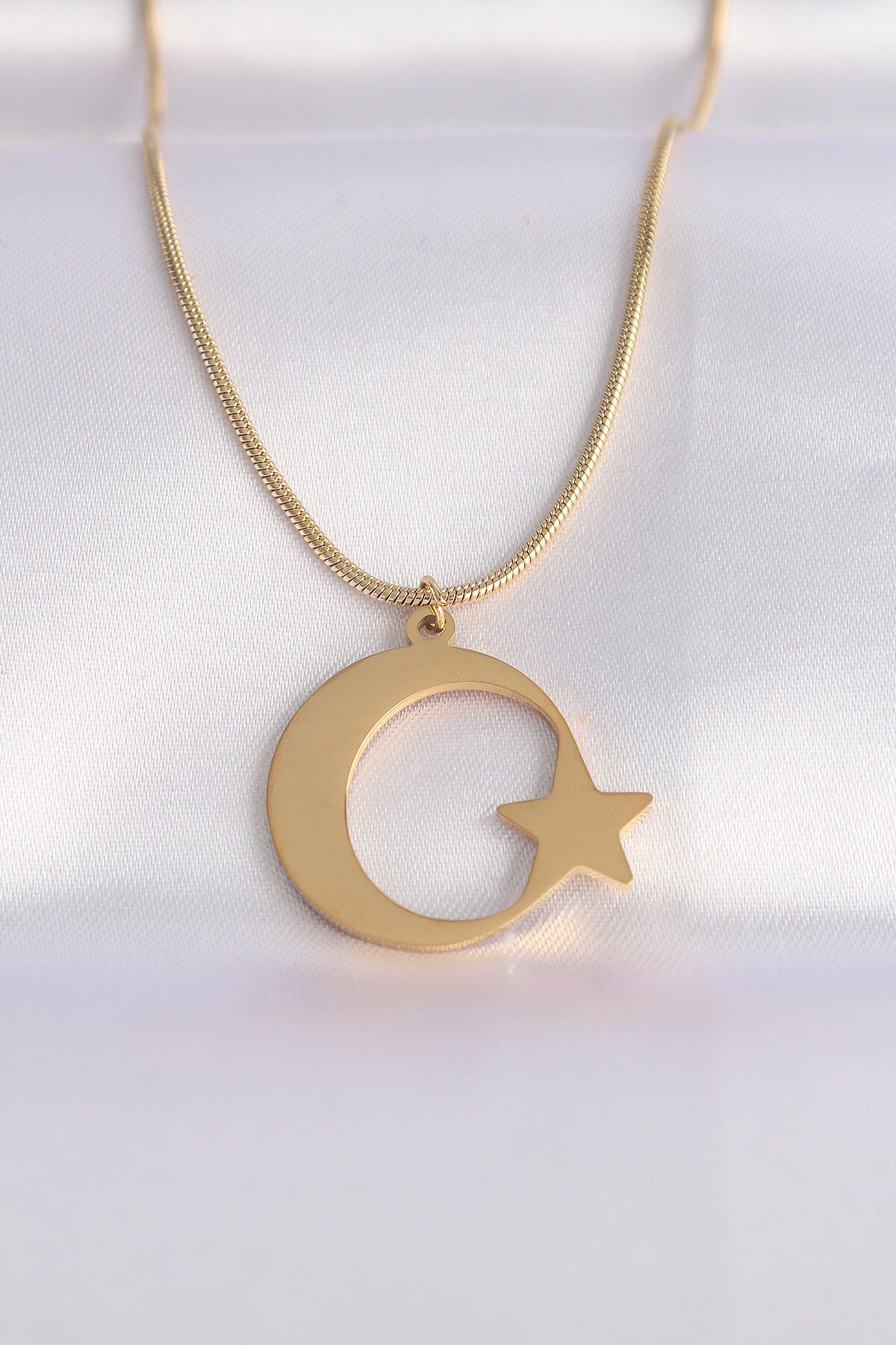 New Things 316L Çelik Zincir Gold Renk Ay Yıldız Unisex Kolye