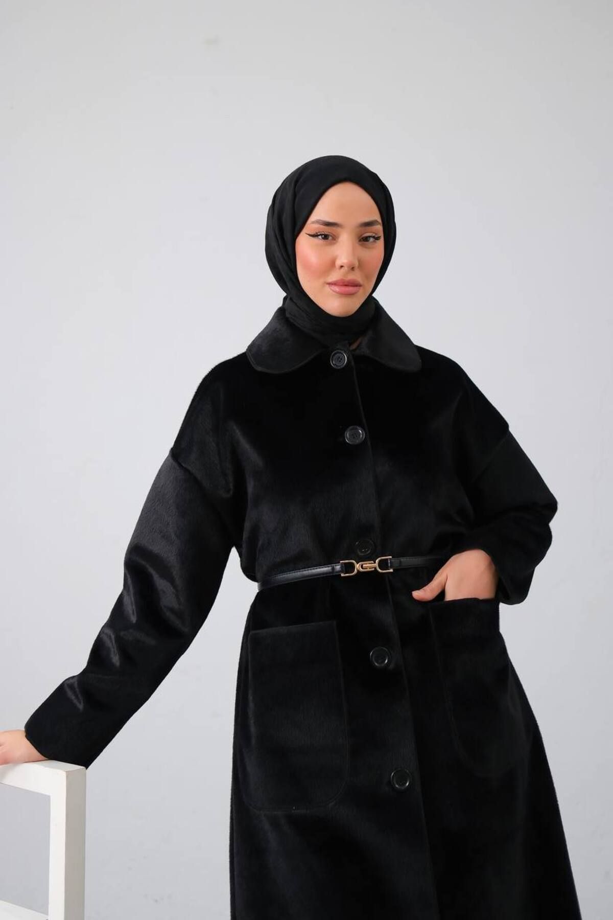 FMN Moda-Oversize Stamp Coat - Hijab Compatible, Unlined, Thick Equivalent and Buttoned 4