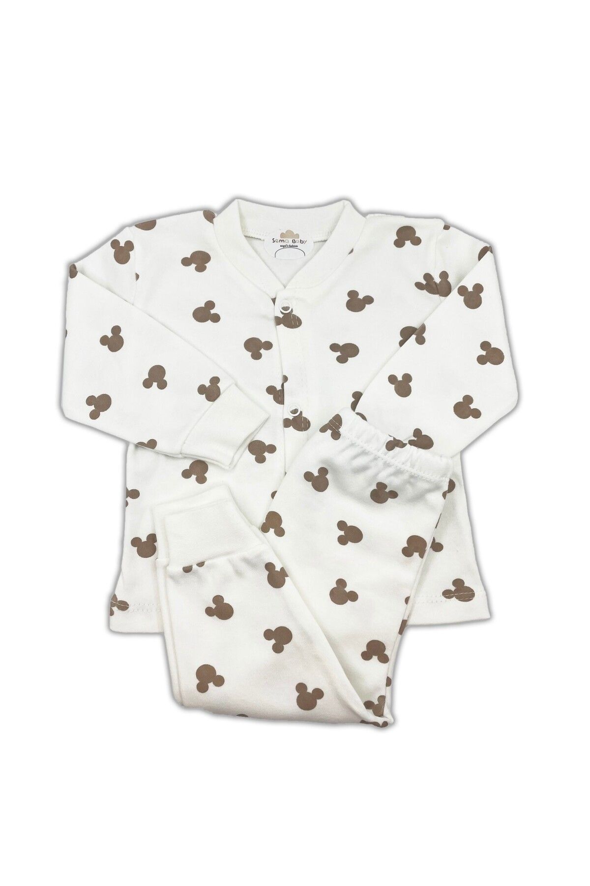 KAMELYA DESİGN Sema Baby Mickey Mouse Bebek Pijama Takımı – Ekru 0-3 Ay