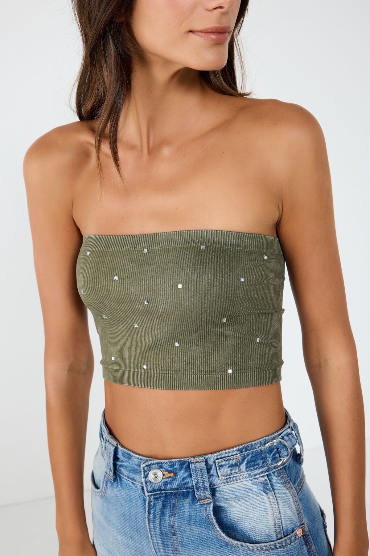 No Matter What-Seamless Seamless Bandeau with Khaki Stone Detail 1