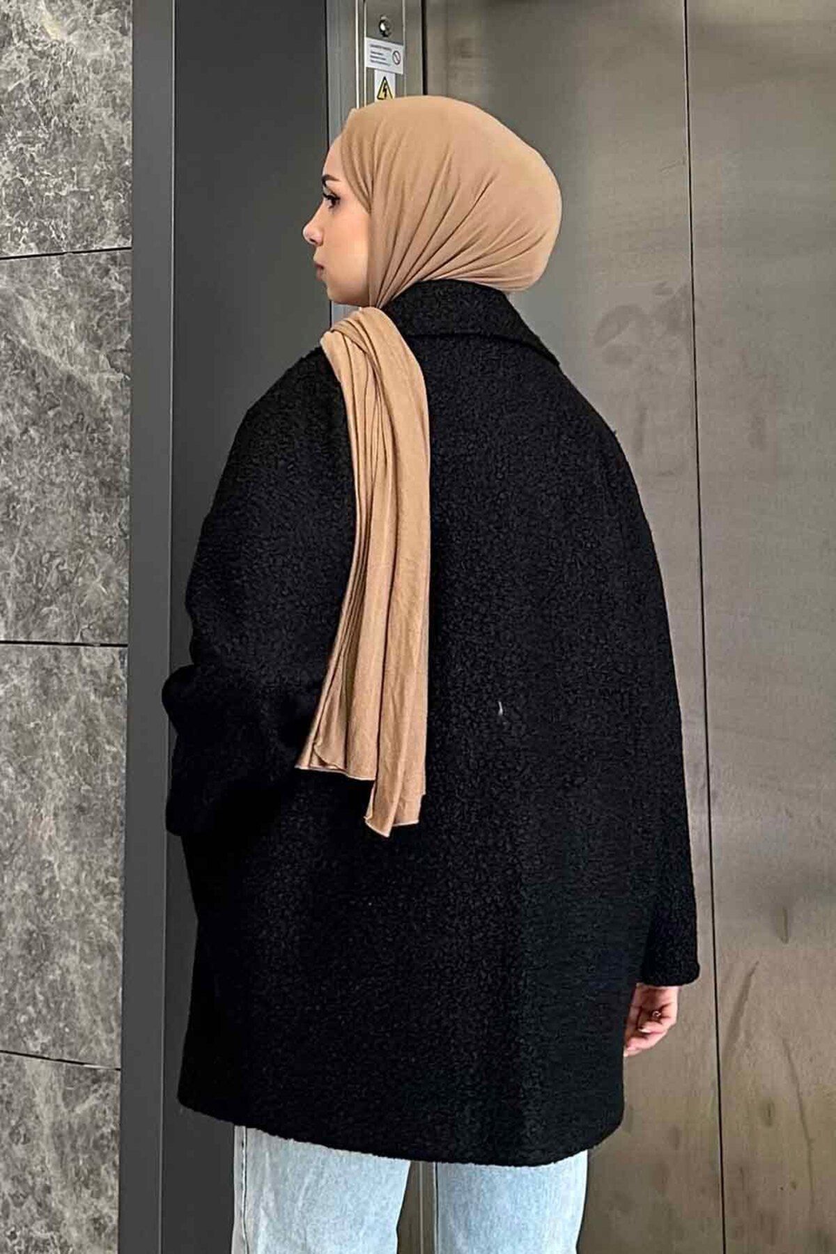 کت پوشیده سیاه کوتاه یقه کروز اورجینال lamelif