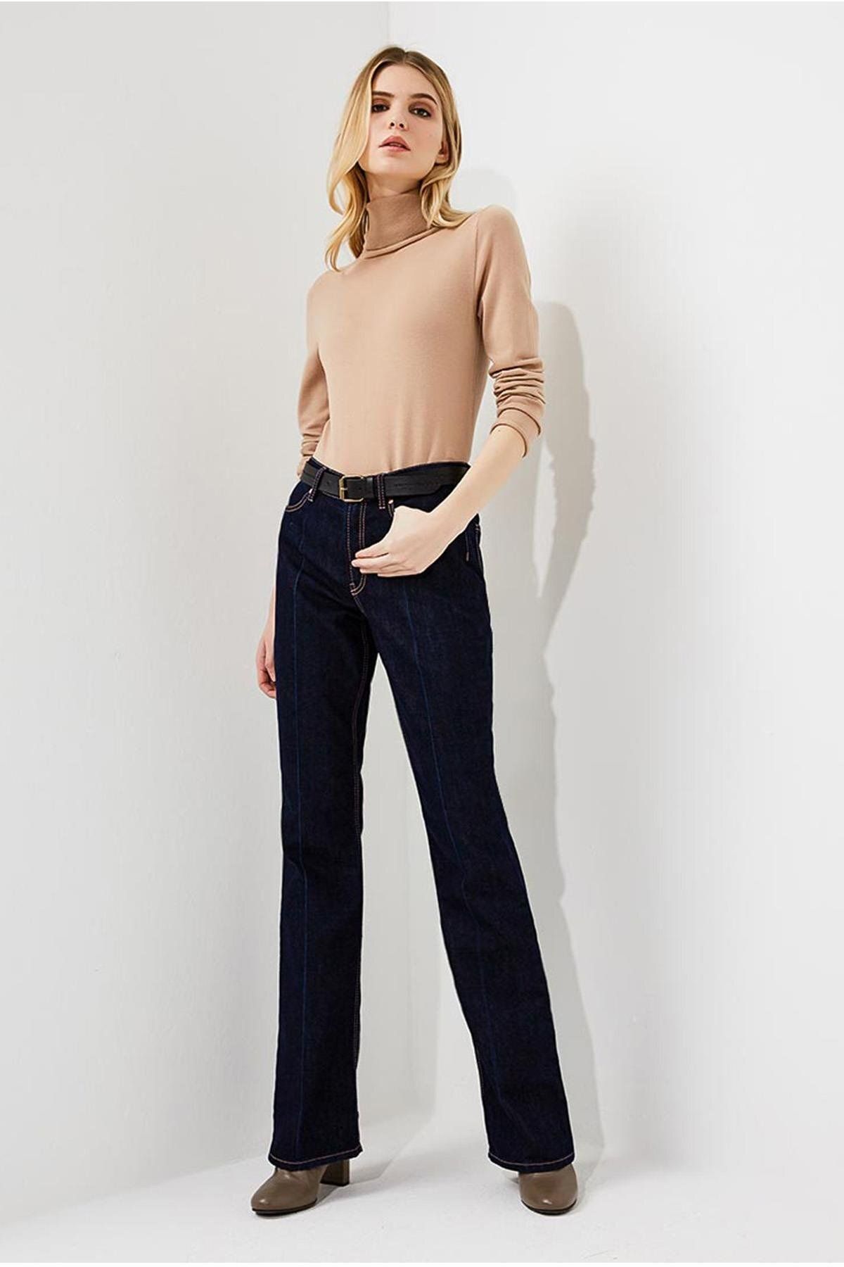 Escada Bol Paça Yüksek Bel Likralı Jean Pantolon