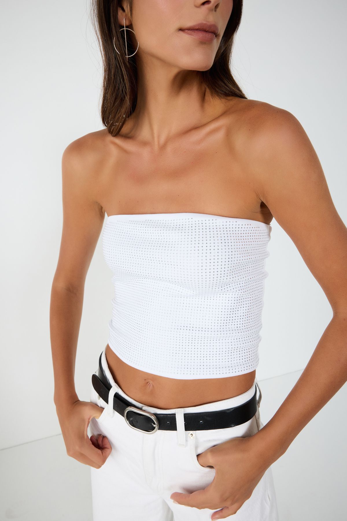 No Matter What-ÜstStone-Embellished Strapless Crop Top 3