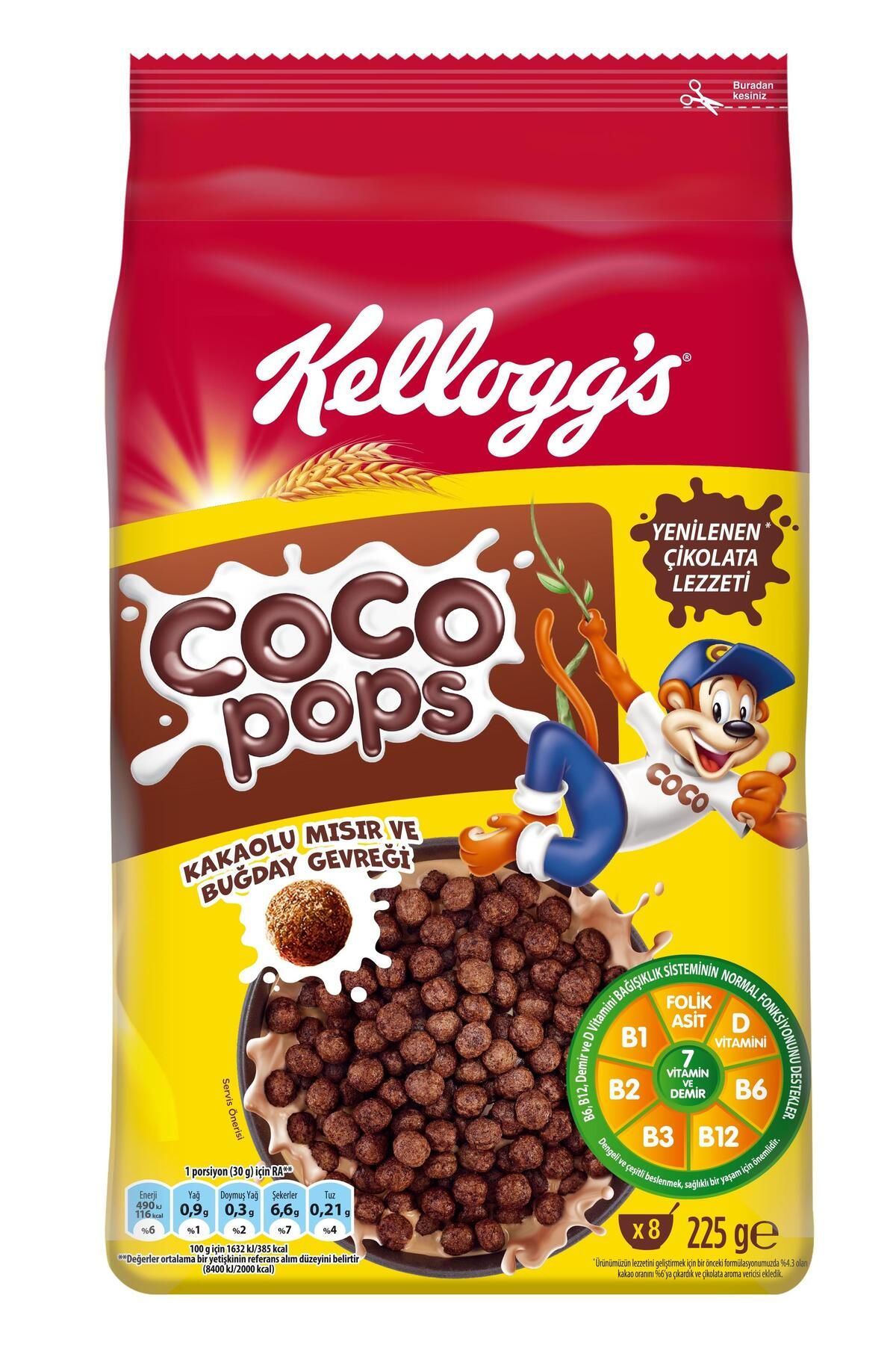 Kellogg's Coco Pops Çikolatalı Buğday Ve Mısır Gevreği 225 Gr, Lif,demir Ve 6 Vitamin Içerir