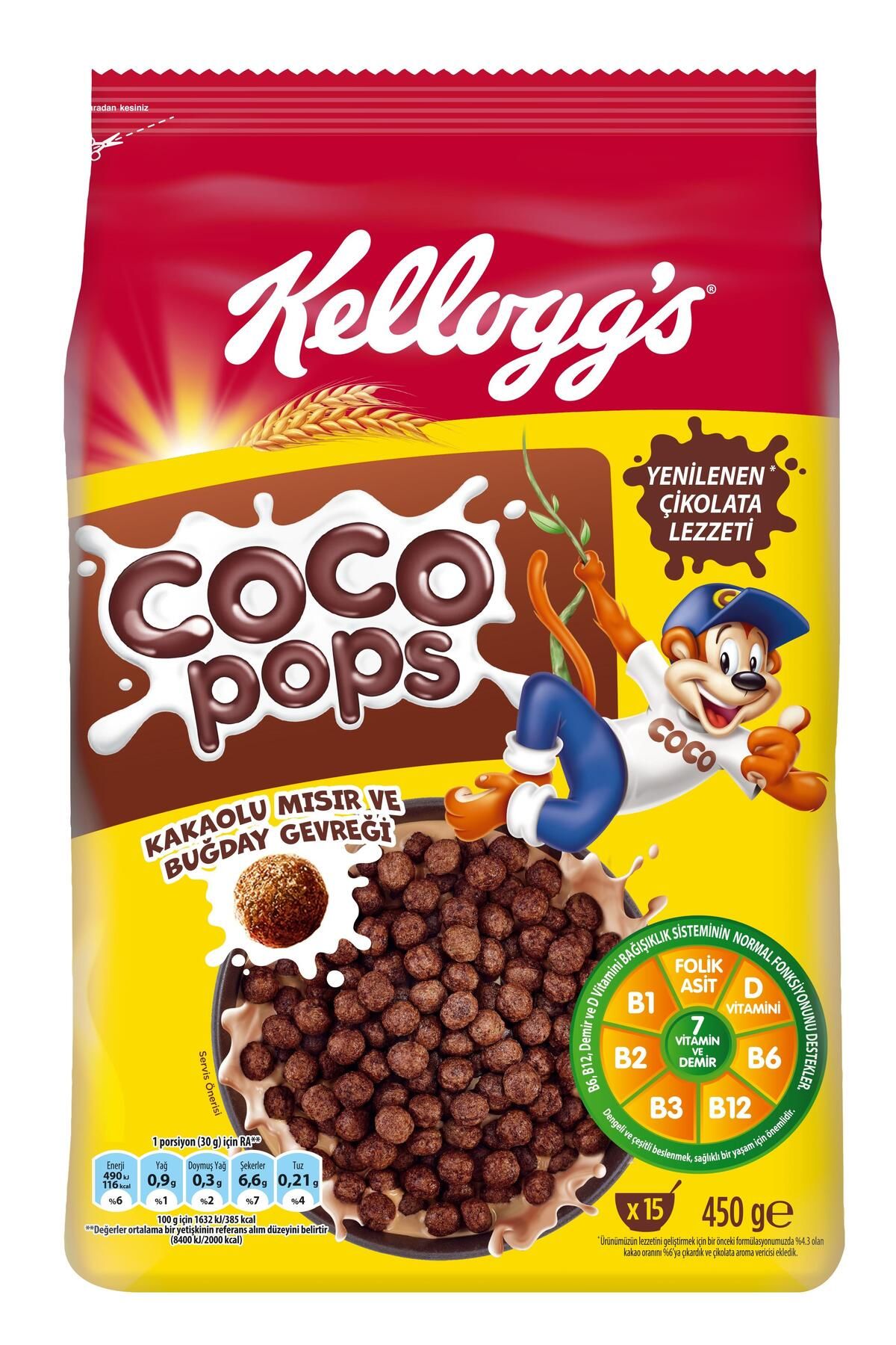 Kellogg's Coco Pops Çikolatalı Buğday Ve Mısır Gevreği 450 Gr, Lif,demir Ve 6 Vitamin Içerir