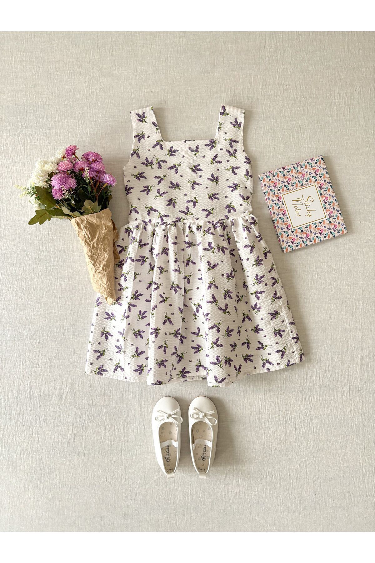KÜÇÜĞÜM BUTİK Gilet Seersucker Pentru Fete Cu Guler Pătrat Cu Flori De Lavandă Alb-violet Femeie - 6–7 years
