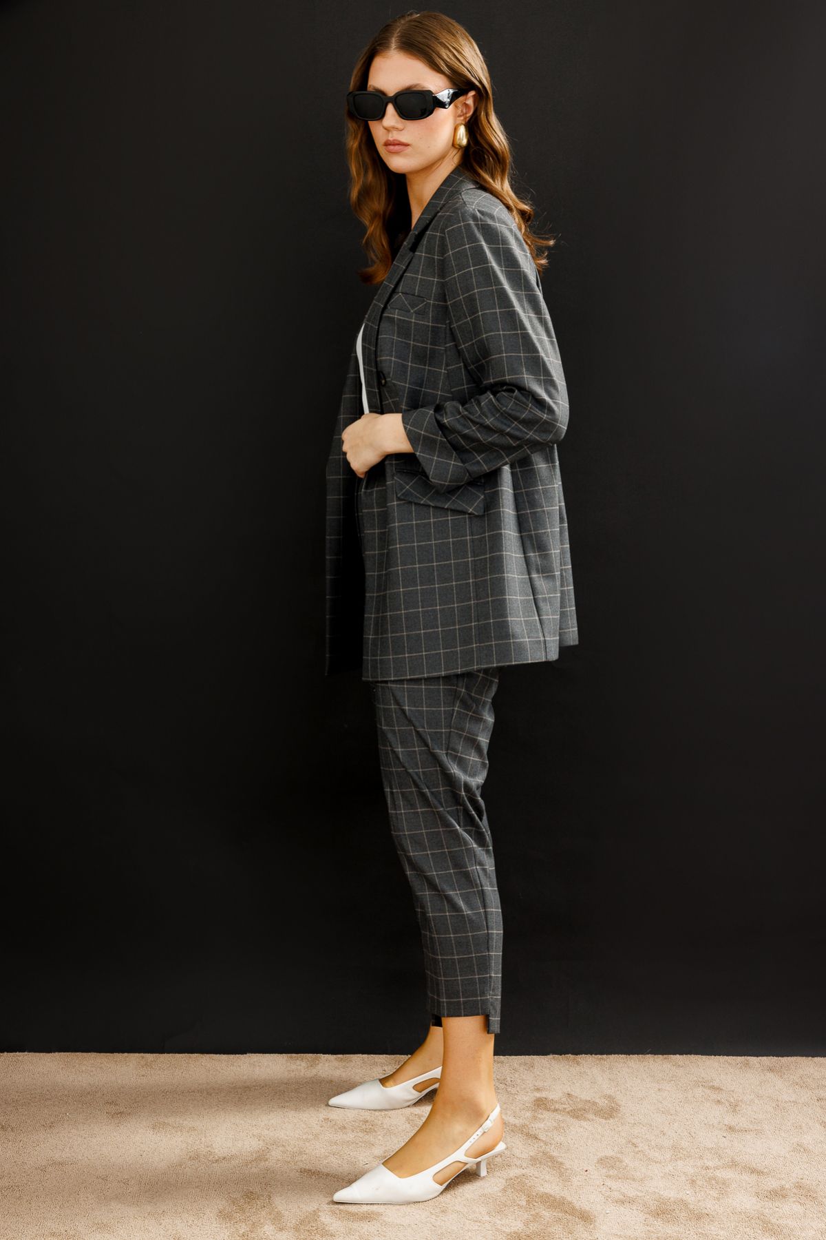 Ekol-Black Plaid Jacket - Button Detailed 3