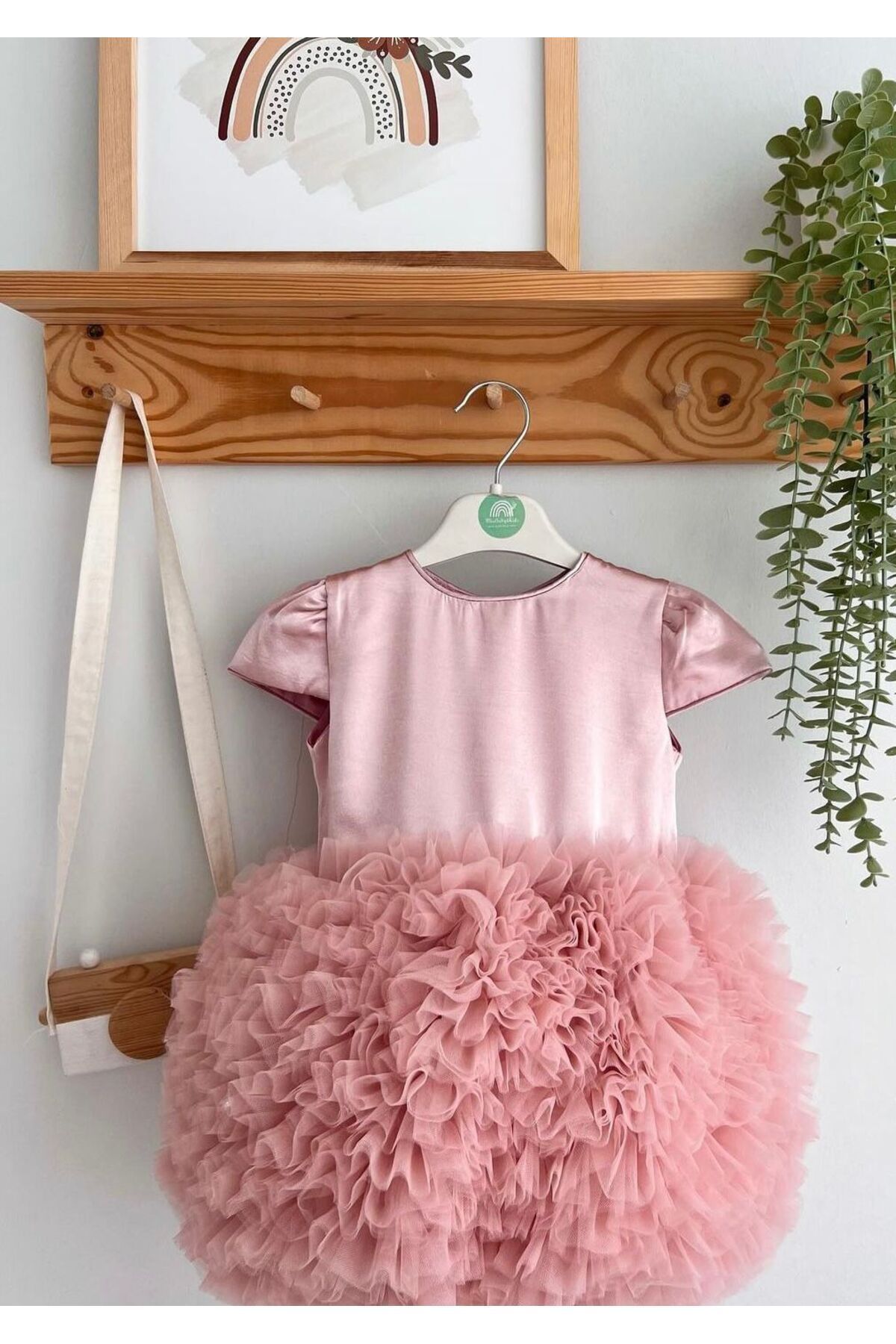 ALYRA Kız Bebek Çocuk Kısa Kollu Tüllü Tütü Özel Gün Prenses Saten Elbise fotoğrafı 3 (önizleme)