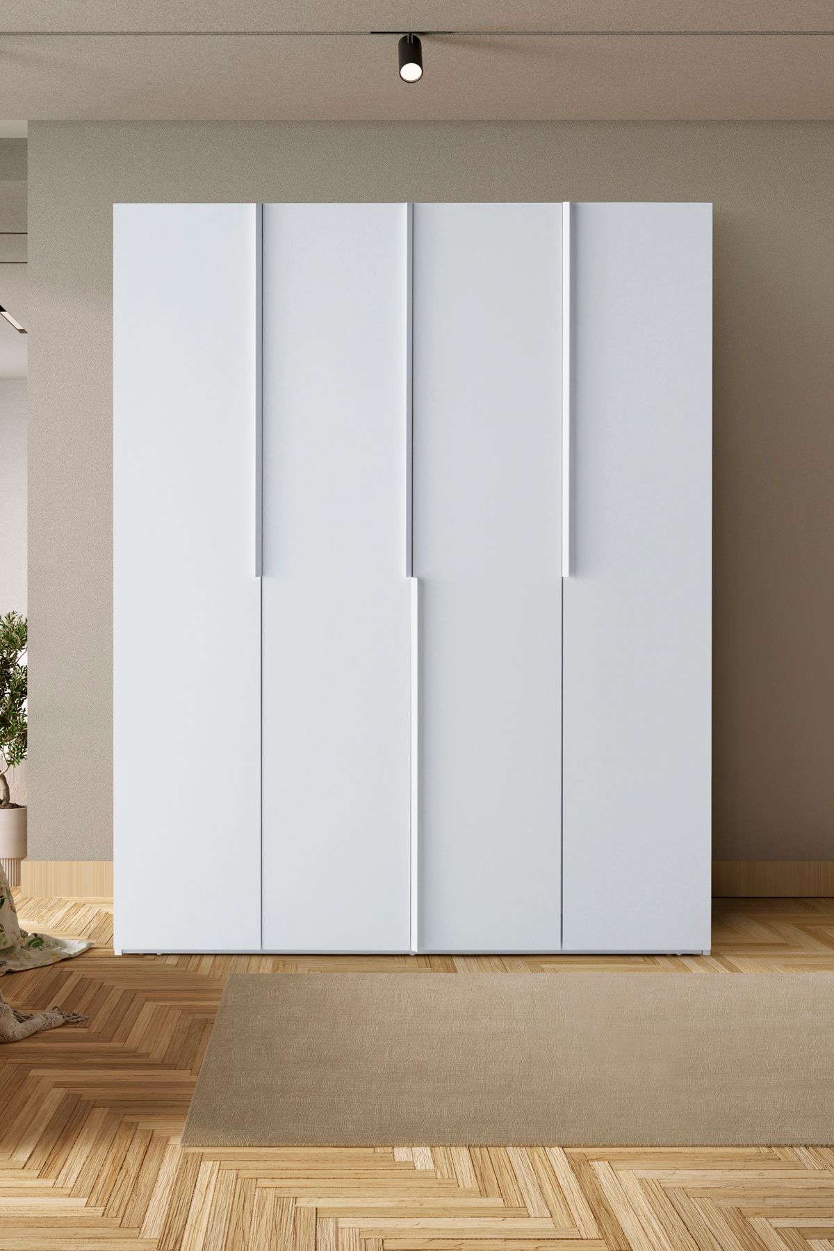 Modern 4 Kapaklı Beyaz Gardırop, Dolap