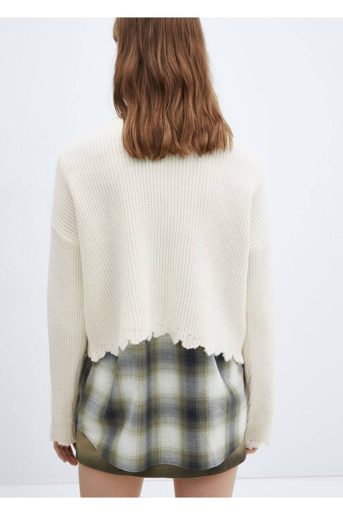 MANGO Woman-Round Neck Cotton Linen Knitwear Sweater 4