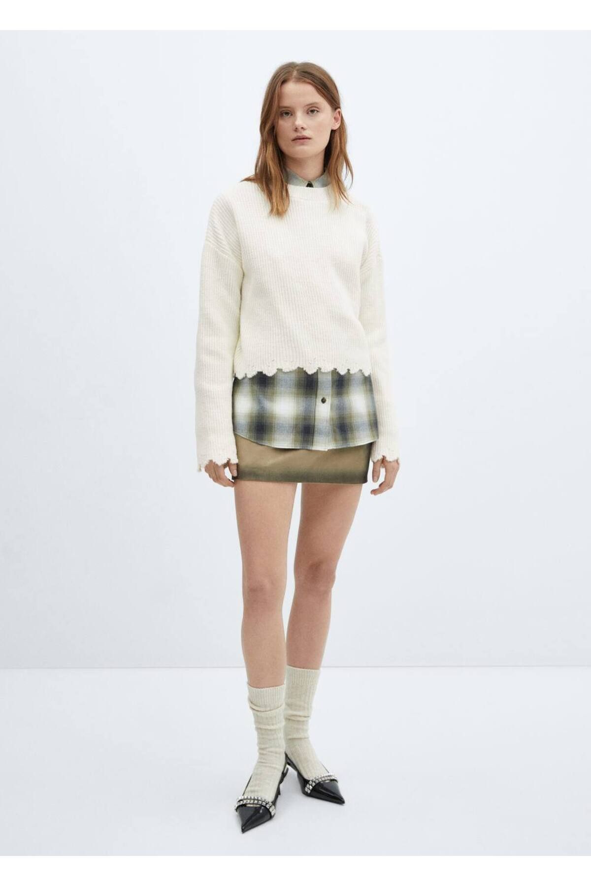 MANGO Woman-Round Neck Cotton Linen Knitwear Sweater 2
