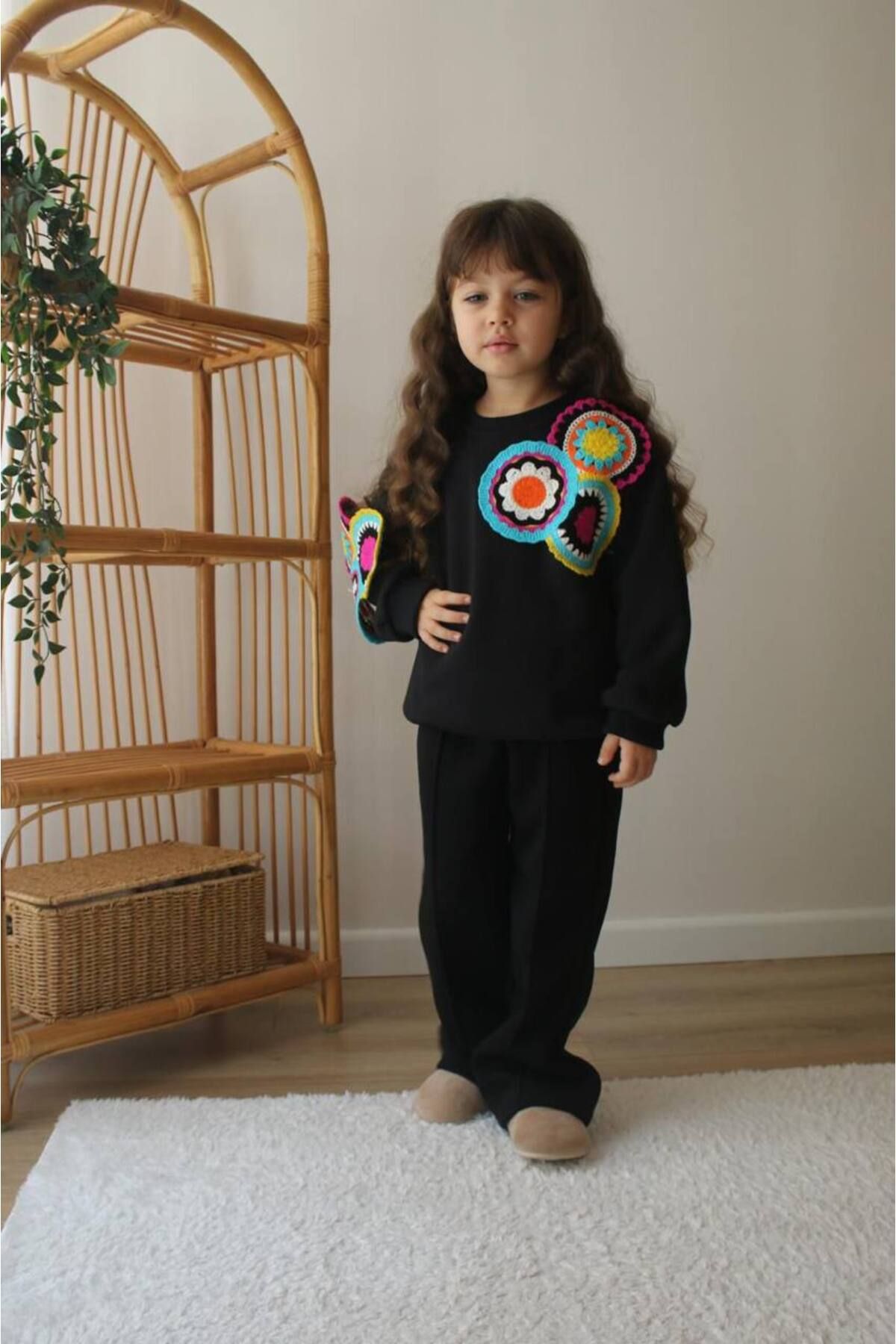 Lolliboomkids-New Season Squishy 3 fire fleece motiv broderie broderie culoare neagră hanorac trening costum de jos 2