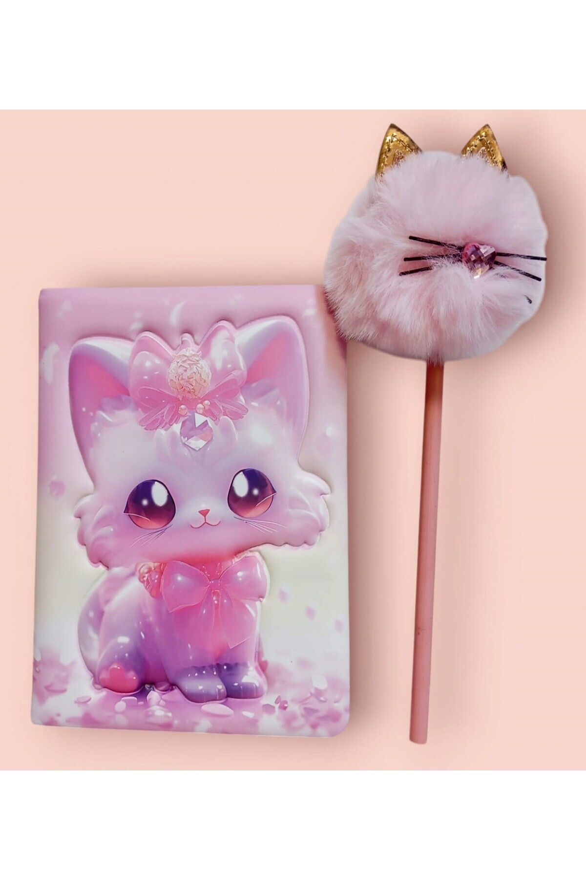 izmir yazici servis-Kitten Ornate Embossed 3D Printed Pufidik Memory Souvenir Notepad Set with Kitten Pen Gift 2