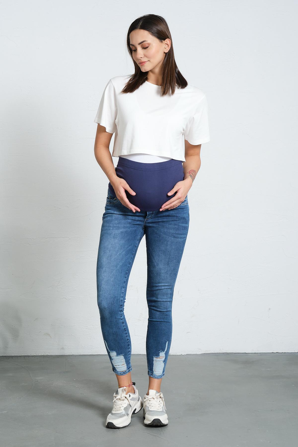BUSA-Maternity Jeans Skinny Leg Ripped Model Blue 2