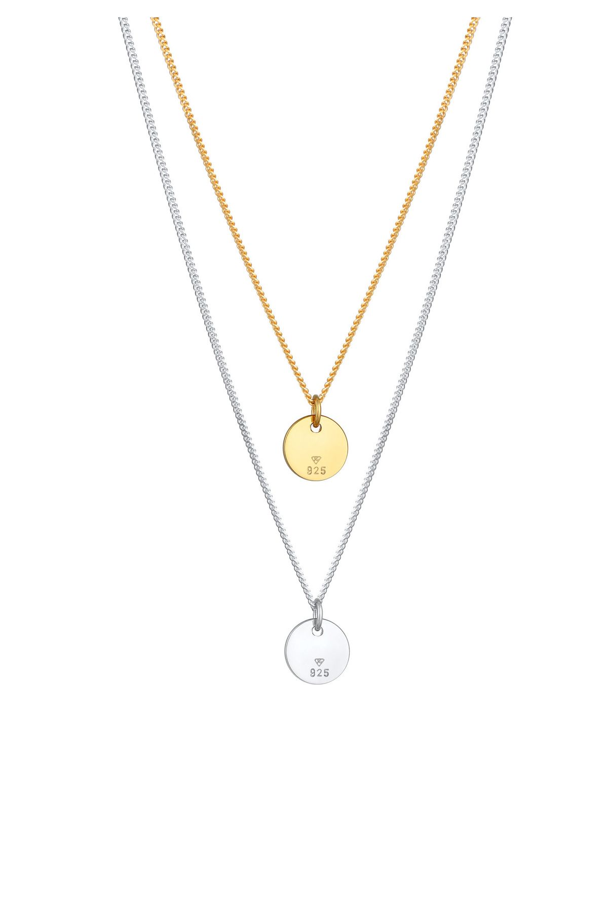 ELLI-Halskette Damen Plättchen Anhänger 2-lagig in 925 Sterling Silber 4