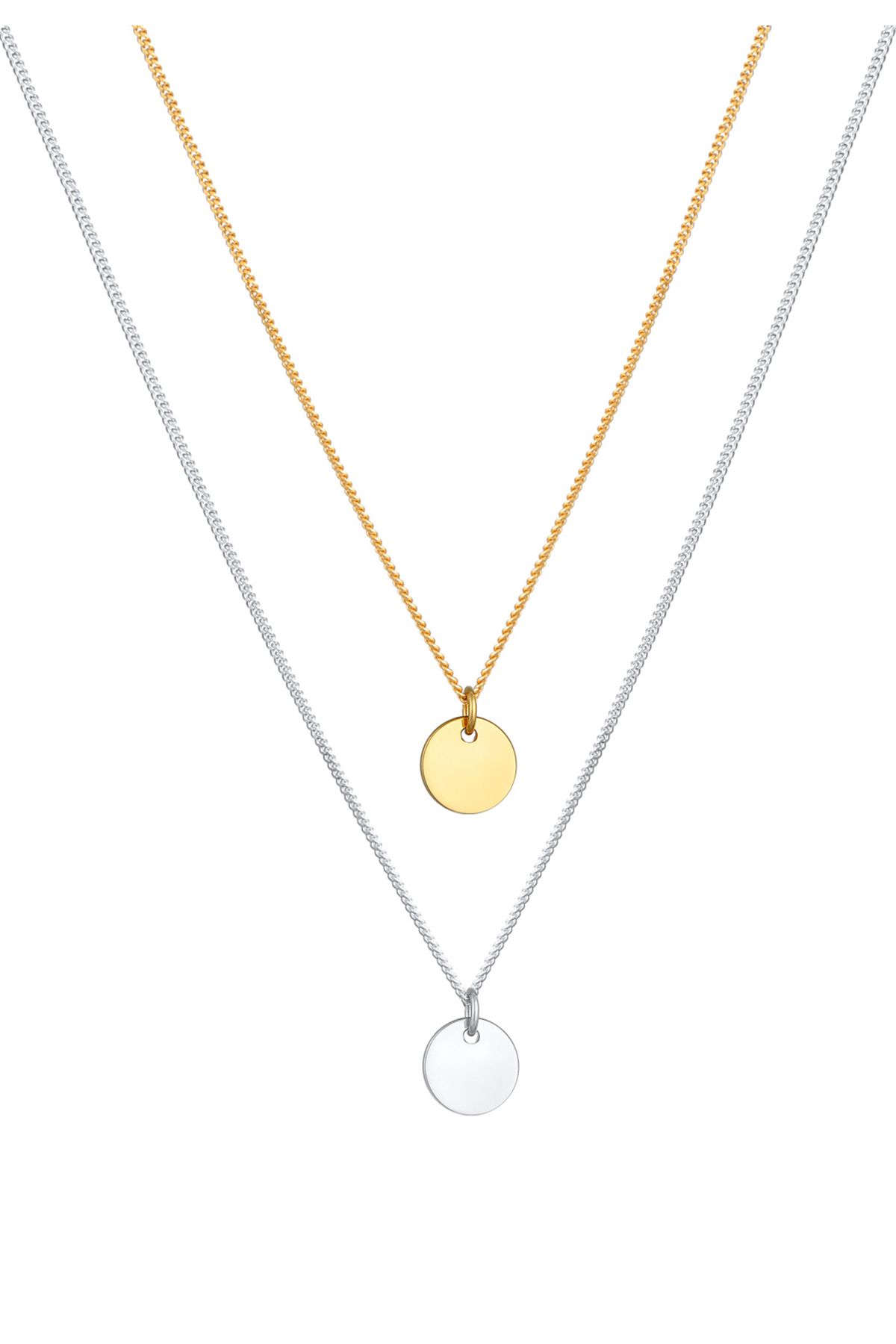 ELLI-Halskette Damen Plättchen Anhänger 2-lagig in 925 Sterling Silber 2