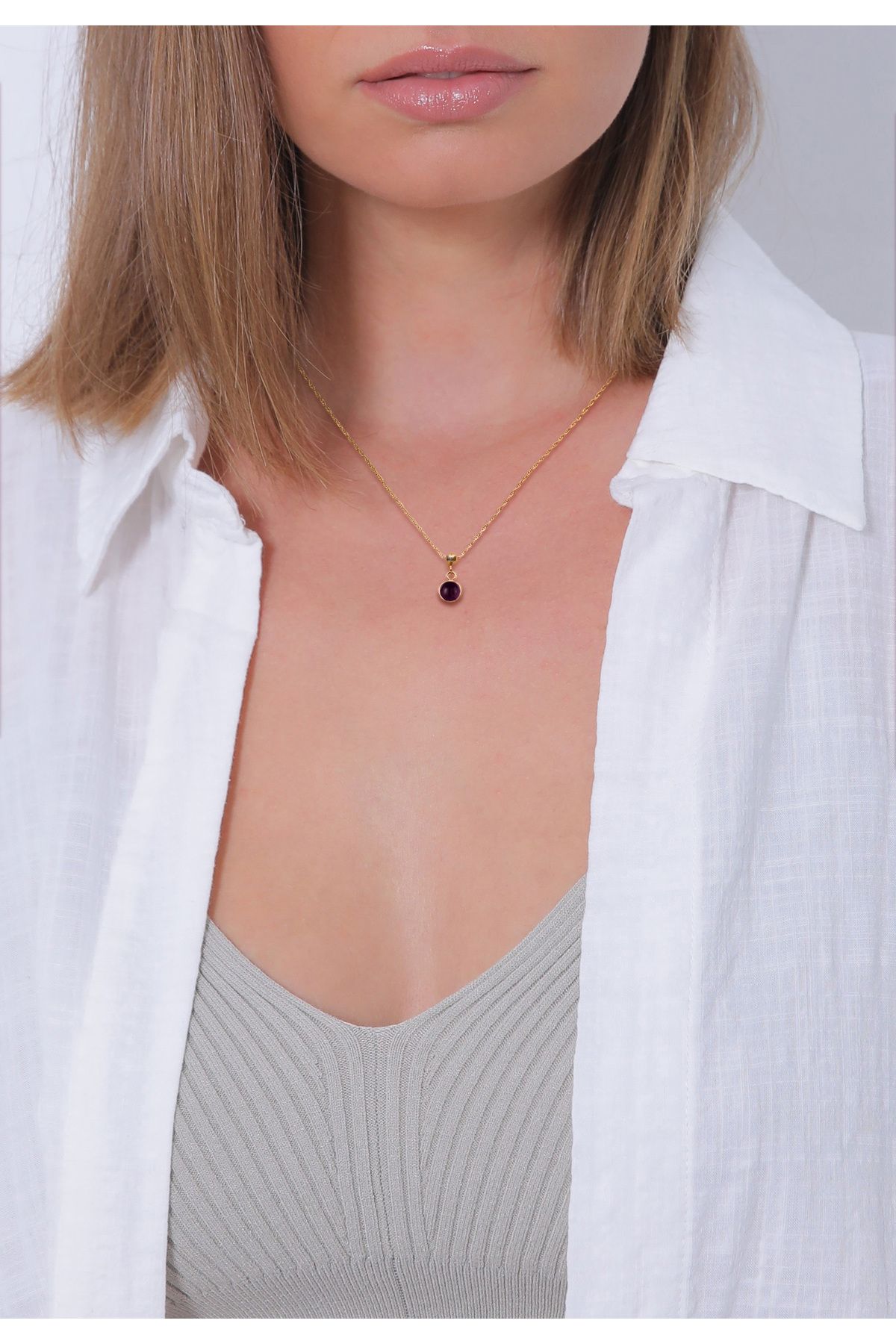 ELLI-Damen-Halskette mit rotem Granat-Cabochon-Schliff – Strass, Kettenglied, 925er Sterlingsilber 5