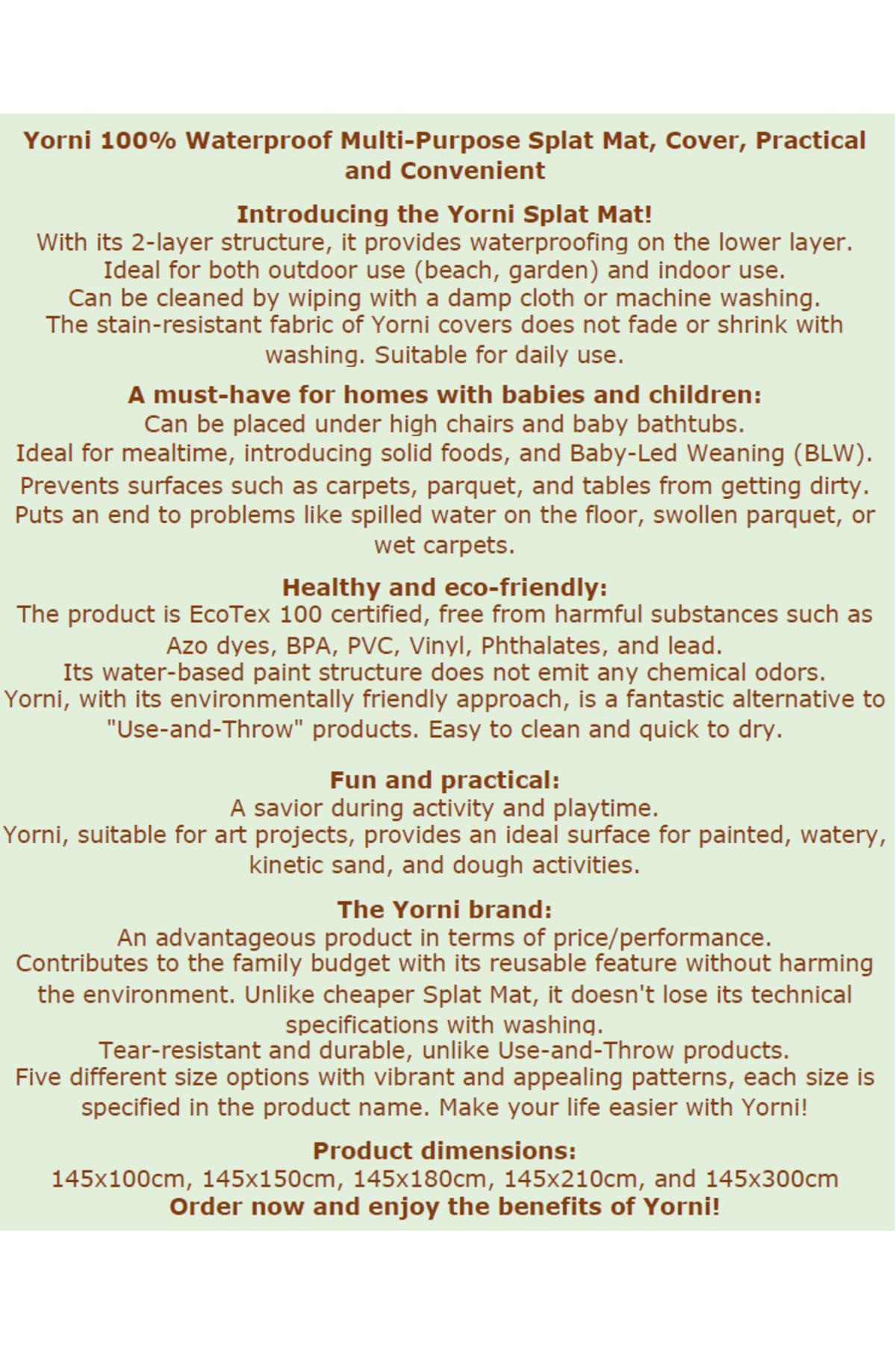 yorni 145x150cm, Zoo Sıvı Geçirmez Mama Sandalyesi Altı Için Yer Örtüsü, Masa Örtüsü, Makinada Yıkanabilir fotoğrafı 3 (önizleme)