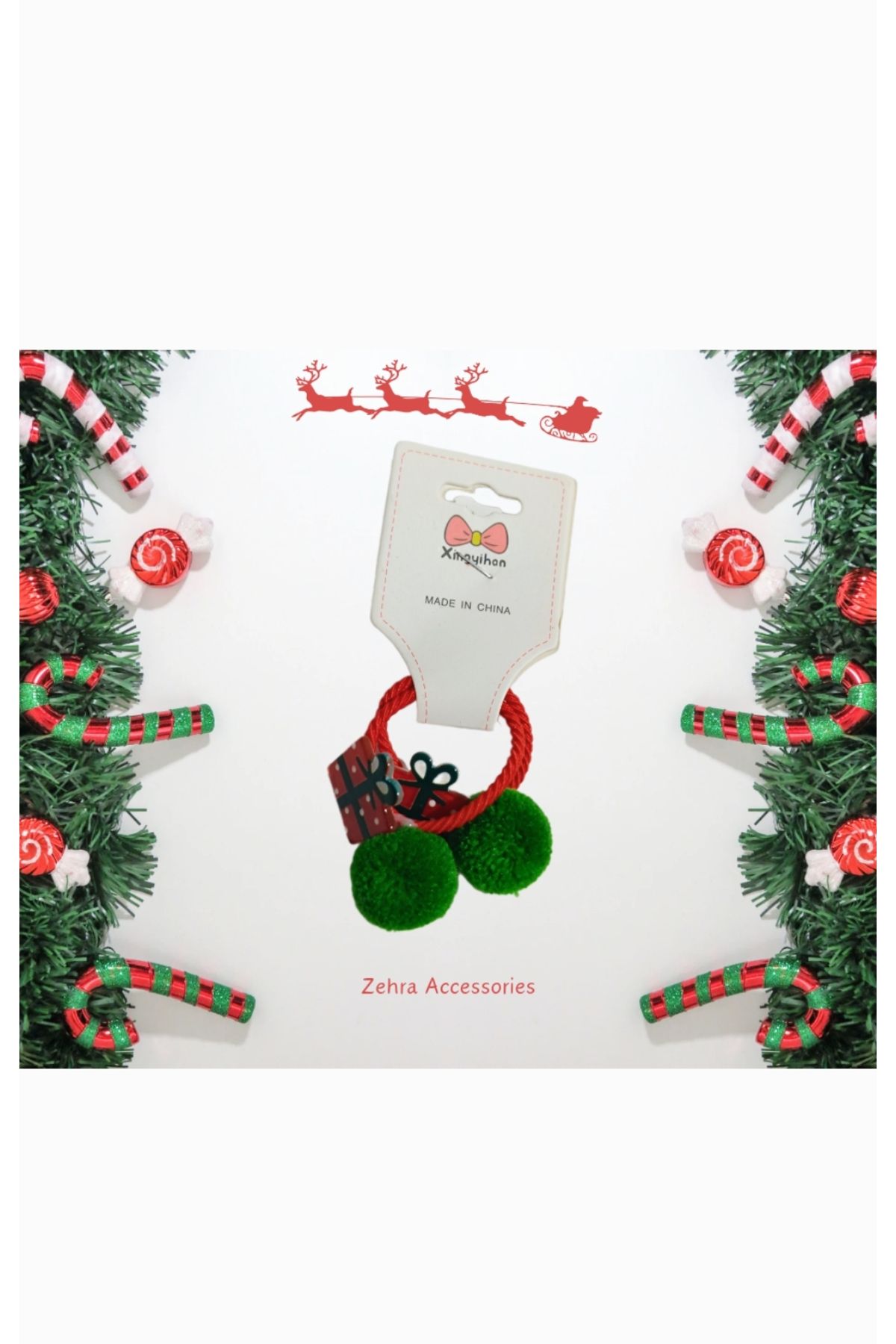 Zehra Aksesuar-New Year's Christmas Themed Object 2Pcs Rubber Buckle with Pompoms 1