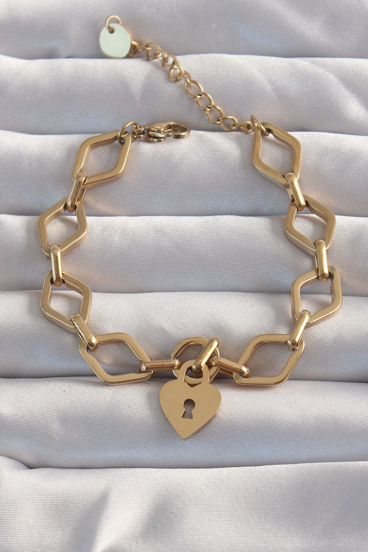 BirdoluSepet 316L Çelik Gold Renk Kalp Model Zincir Bileklik