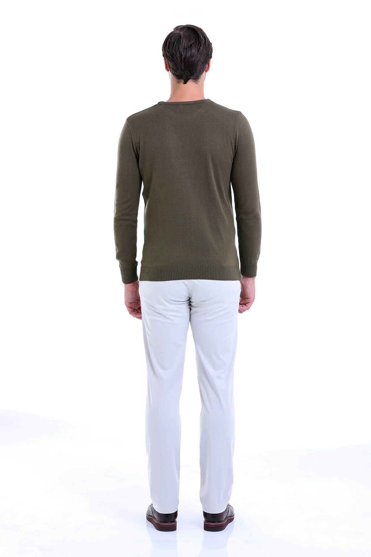 Hatemoğlu-Men's Green Regular Fit Plain Crew Neck Knitwear Sweater 6