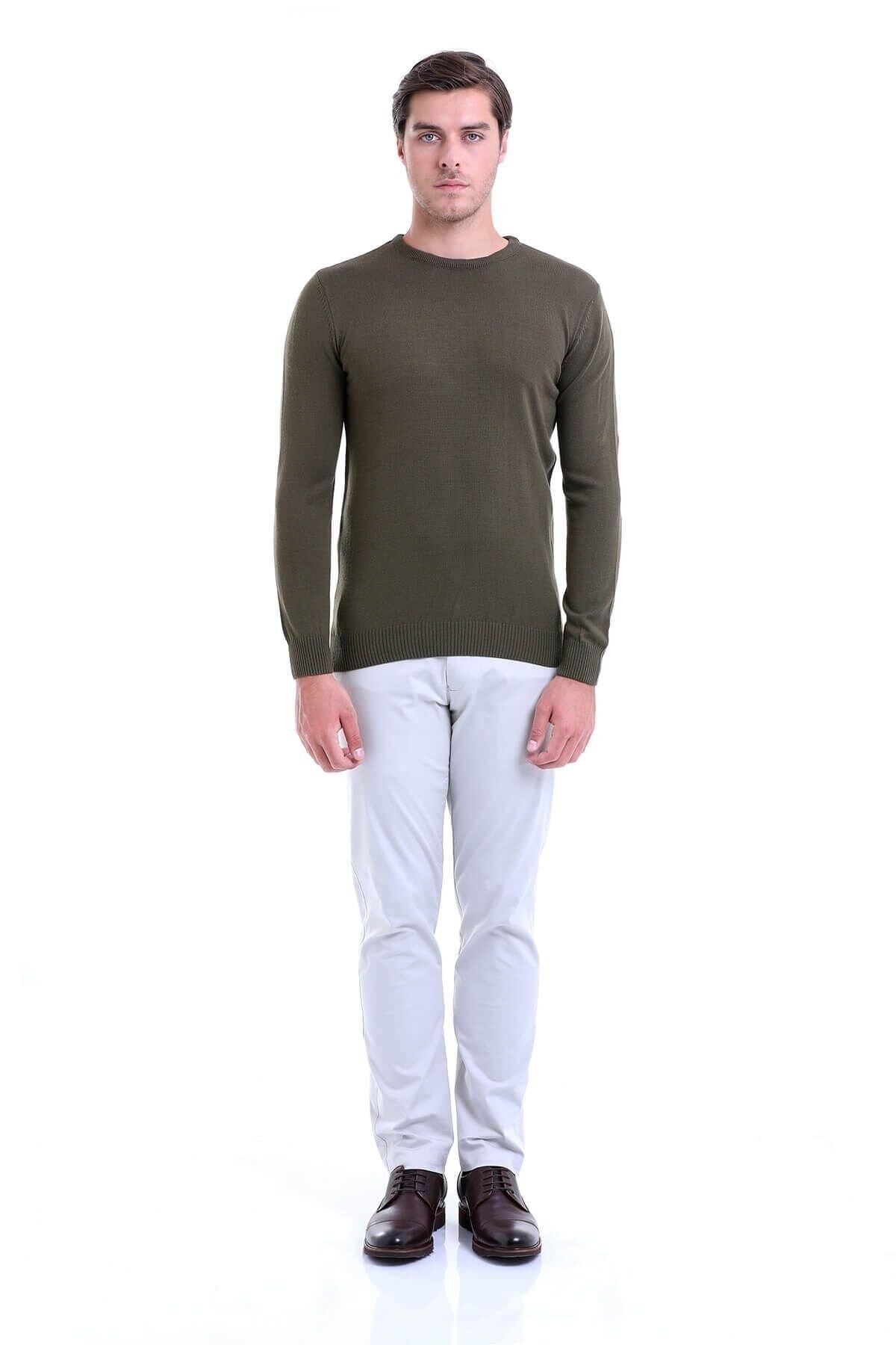 Hatemoğlu-Men's Green Regular Fit Plain Crew Neck Knitwear Sweater 4