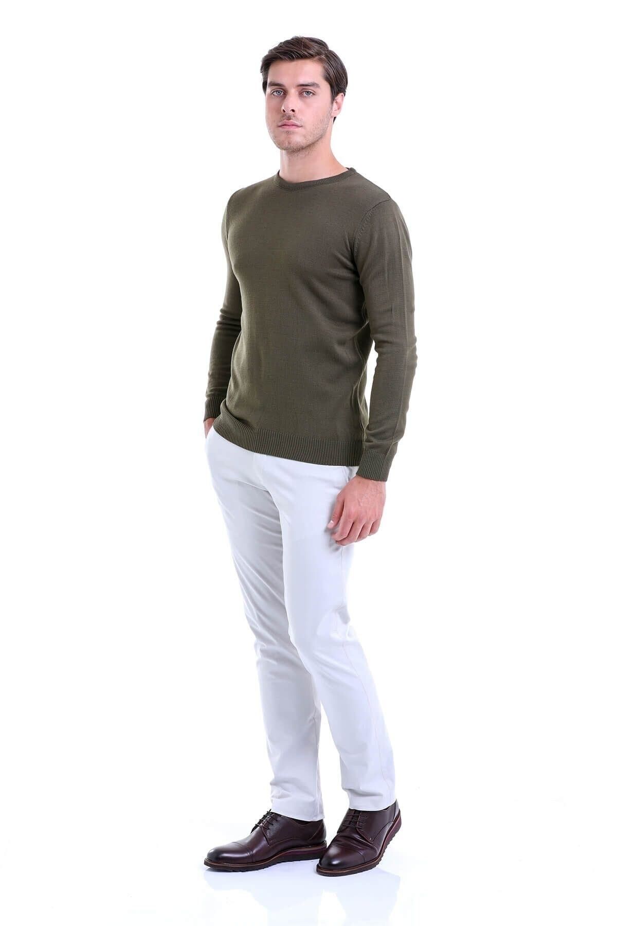 Hatemoğlu-Men's Green Regular Fit Plain Crew Neck Knitwear Sweater 3