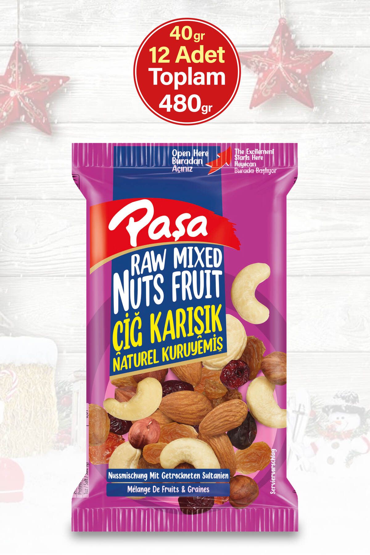 Paşa Kuruyemiş Çiğ Karışık Naturel Kuruyemiş 40 gr X 12 Adet (TOPLAM 480 GR)